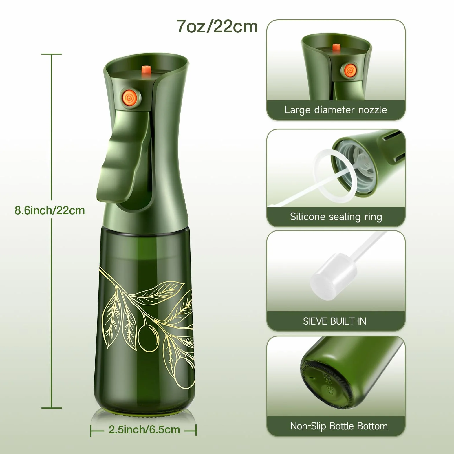 Szklana Butelka z Atomizerem do Oliwy i Oleju – Spray do Gotowania z Kontrolą Porcji, Do Kuchni (Morska zieleń, 200ml)