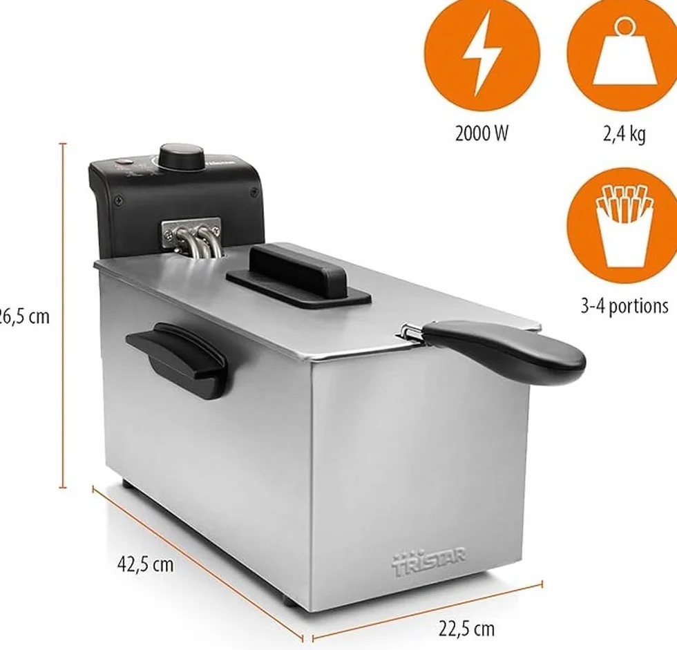Tristar frytkownica Deep Fryer - pojemność 3 litry - moc 2000 W - wykończenie ze stali nierdzewnej - porcja nawet dla 4 osób - FR-6946