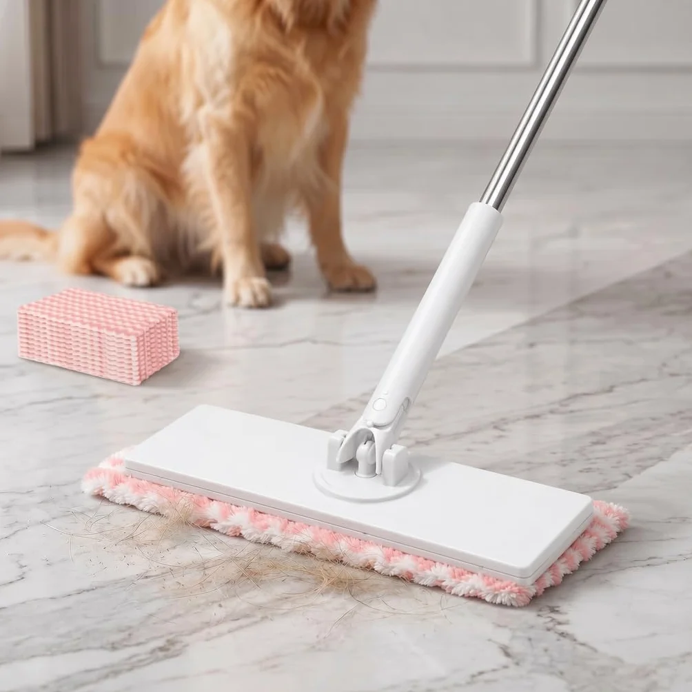 Mop z systemem zaciskowym i zaciskowym, podłoga z 10 ścierkami z mikrofibry wielokrotnego użytku, bez mycia rąk, jeden przycisk do wymiany, mini mop z automatyczną ściereczką zaciskową, do domu i