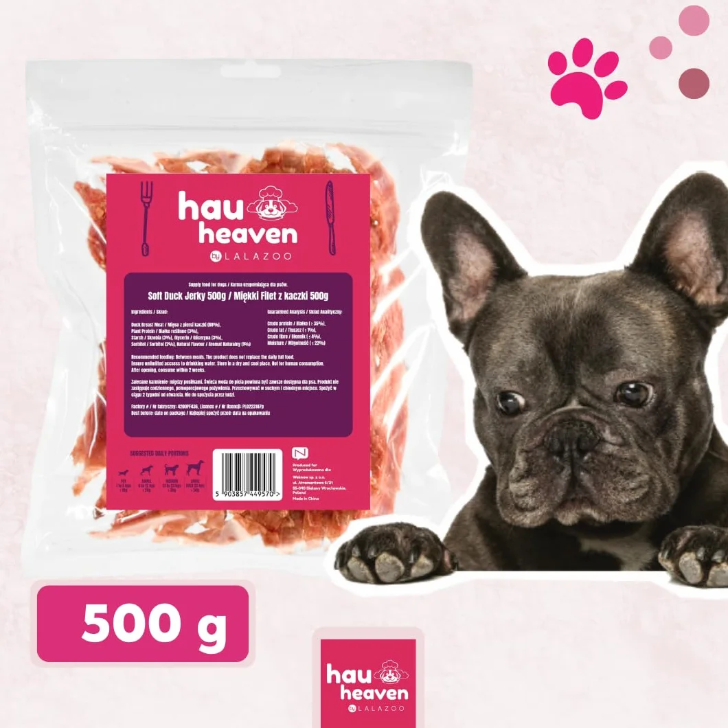 Przysmaki dla psów Soft Duck Jerky 500 g, miękkie filety z kaczki, bogate w białko, bez zbóż, suszone