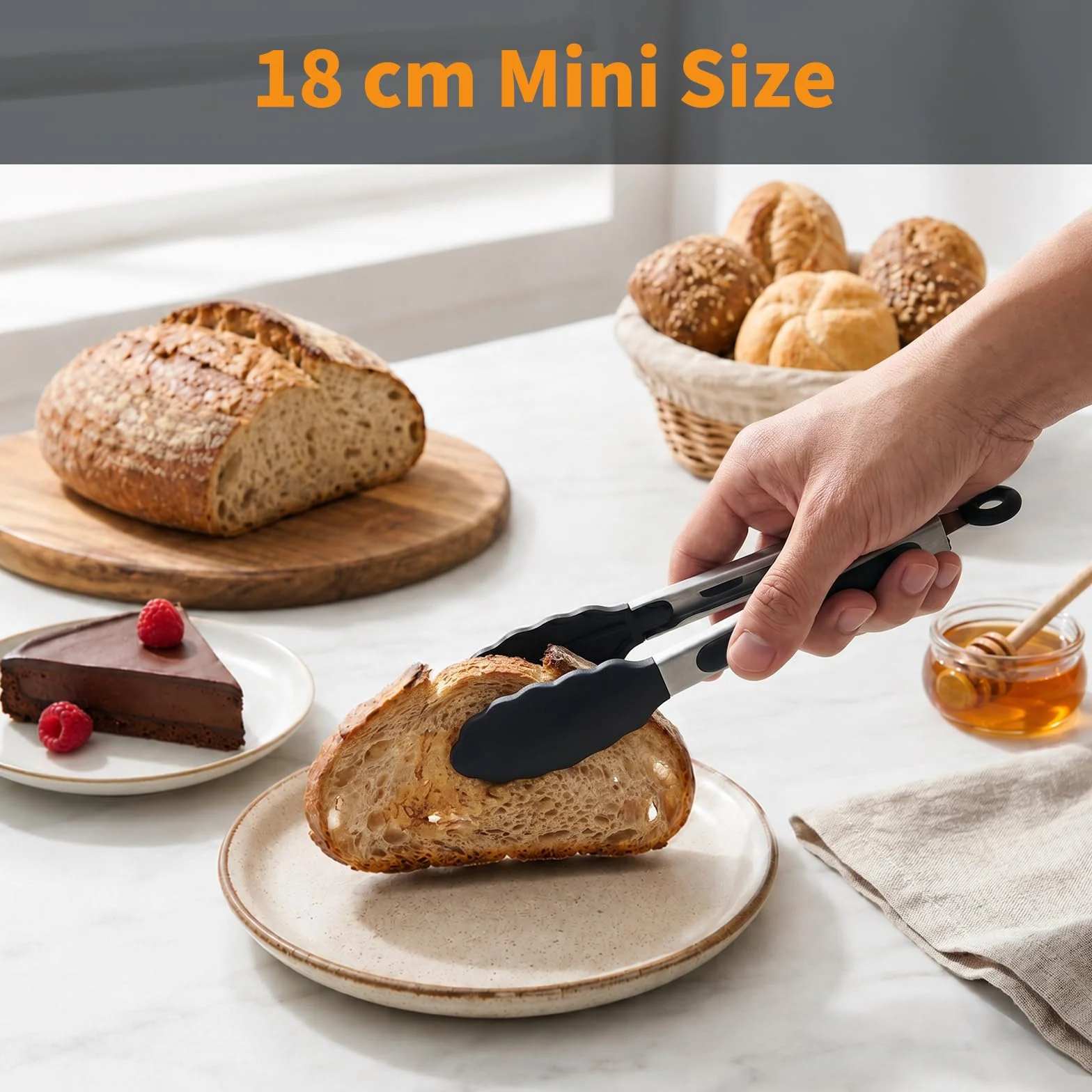 WISYOK Szczypce Do Grilla 18 cm - Odporne Na Wysokie Temperatury Szczypce Kuchenne Ze Stali Nierdzewnej i Silikonowej Końcówki