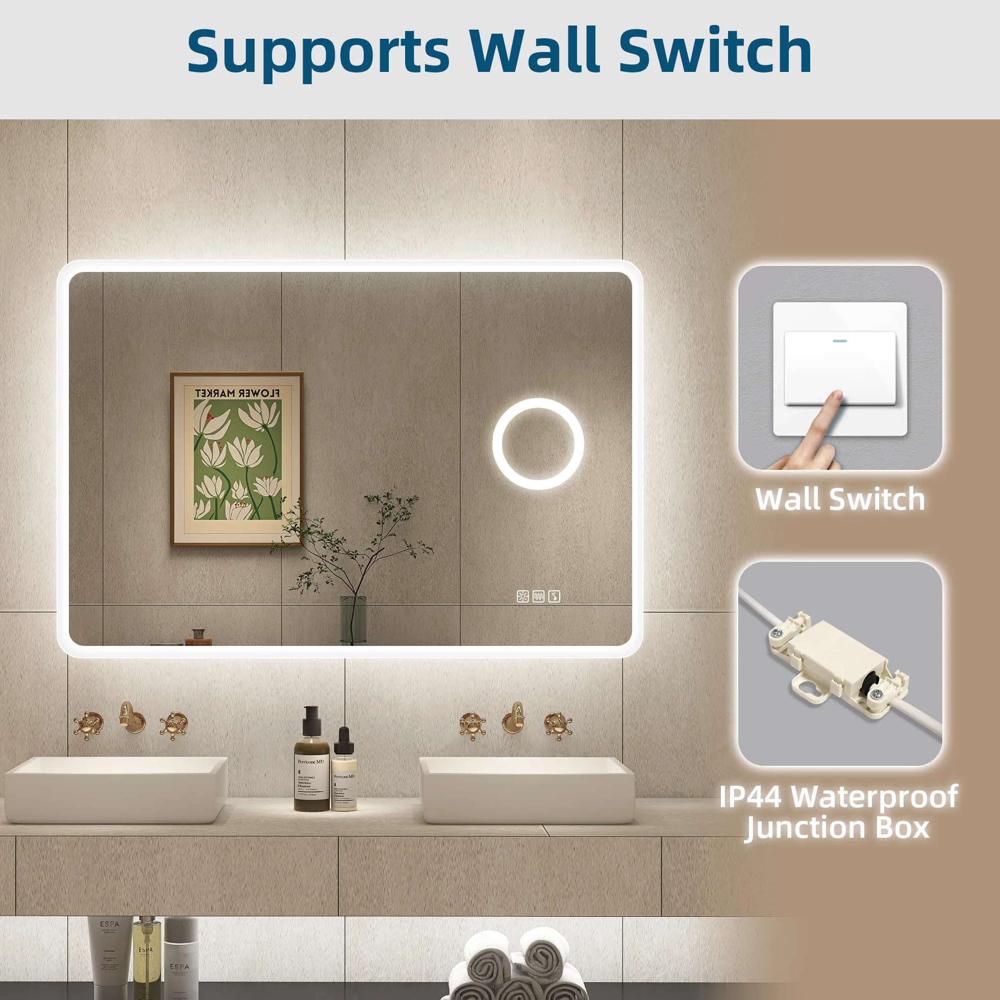 STARLEAD Lustro łazienkowe LED z Bluetooth i lupą 5x, 70 x 100 cm, z oświetleniem, odparowywanie, ściemnianie, 3 temperatury barwowe, funkcja pamięci, IP44, szkło hartowane