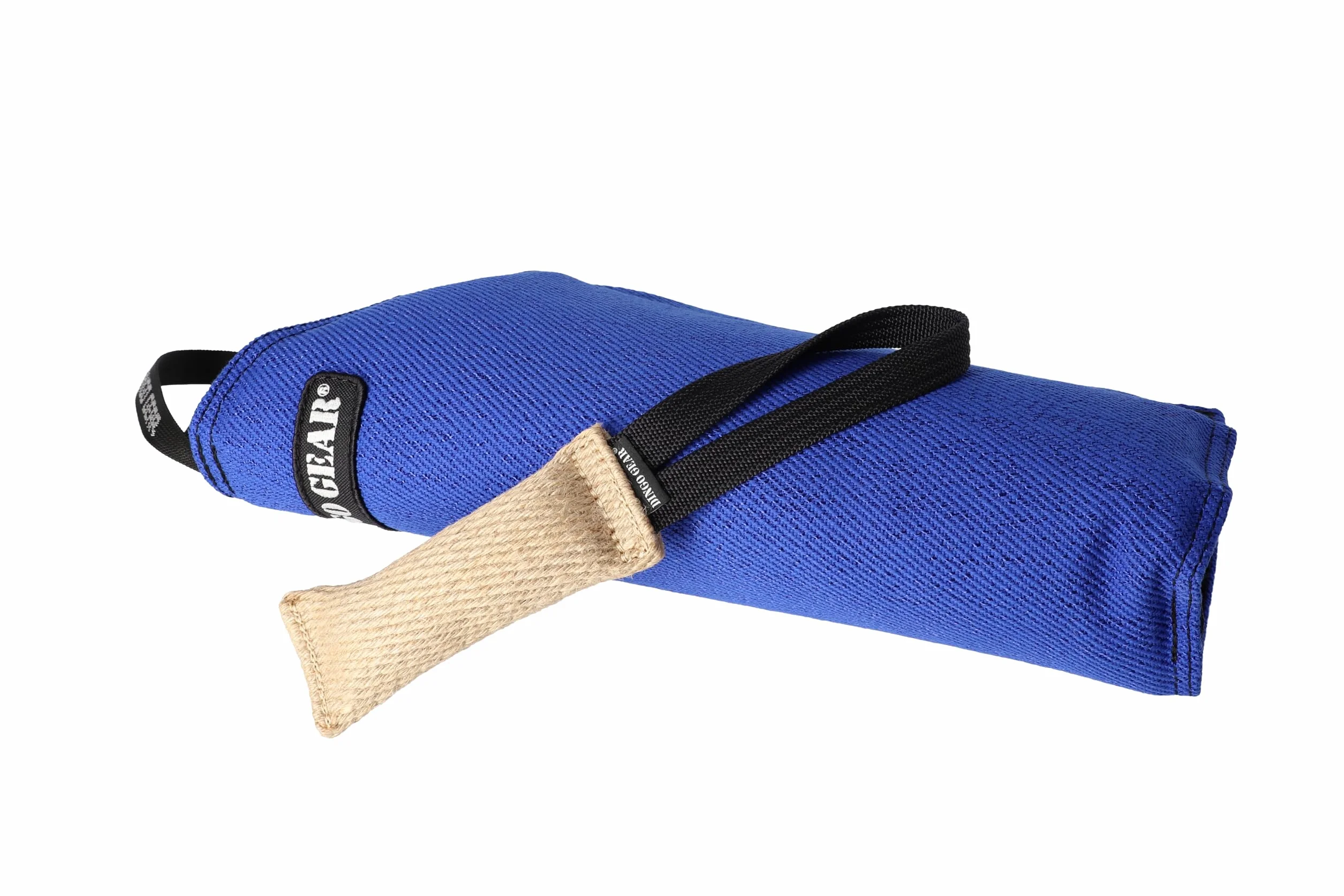 DINGO GEAR Zestaw narzędzi do treningu gryzienia Nylcot Mini Bite Sleeve Plus jutowy holownik niebieski