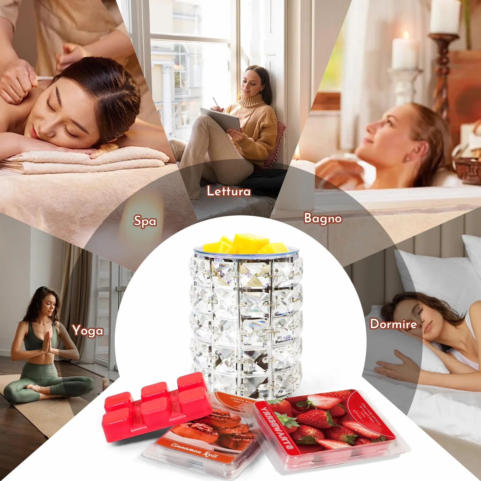 SCENTORINI Wosk zapachowy do lampy zapachowej, 12 sztuk, kostki wosku sojowego, wosk sojowy, zapach do pomieszczeń, ogrzewacz do świec, złote jabłko, bułka cynamonowa, truskawka, zapach mango, zestaw
