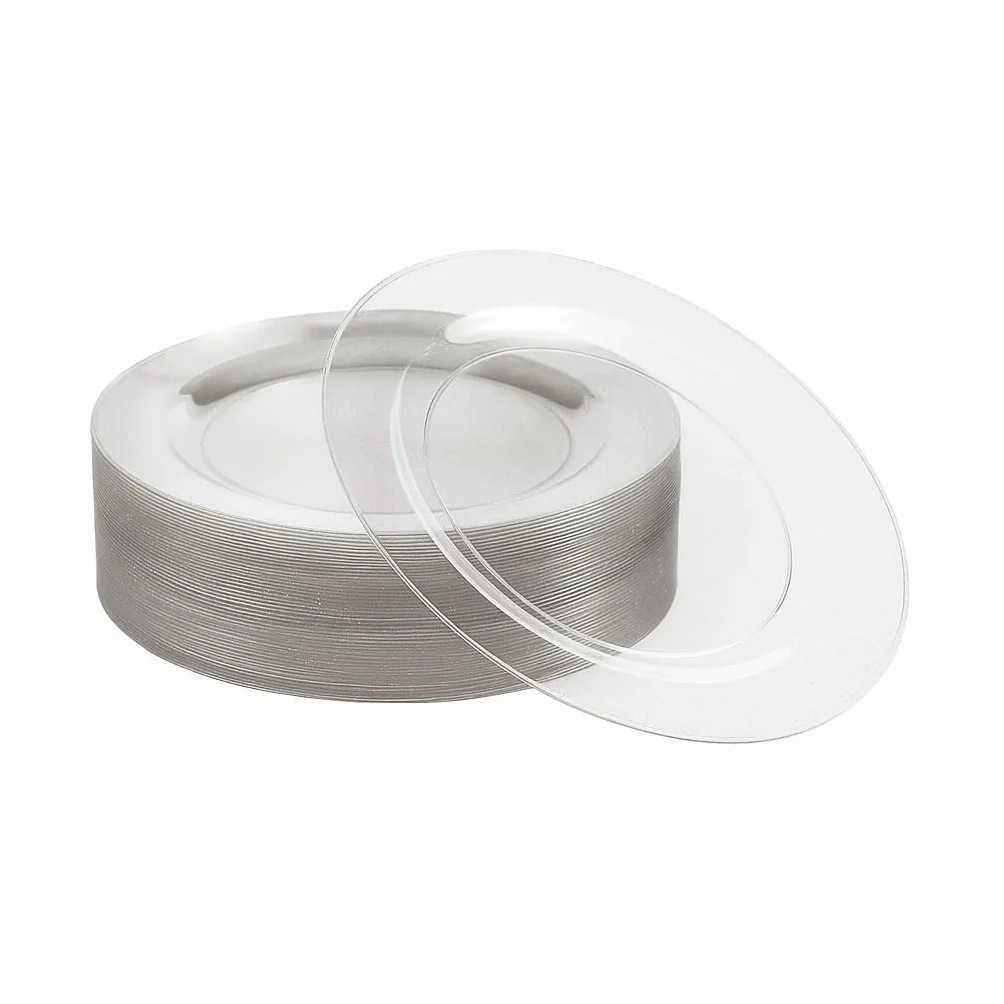 MATANA 25 przezroczystych talerzy deserowych premium z twardego plastiku ze srebrnym brokatem, 19 cm, eleganckie i wielokrotnego użytku, małe talerze boczne, talerze startowe na wesela, urodziny,