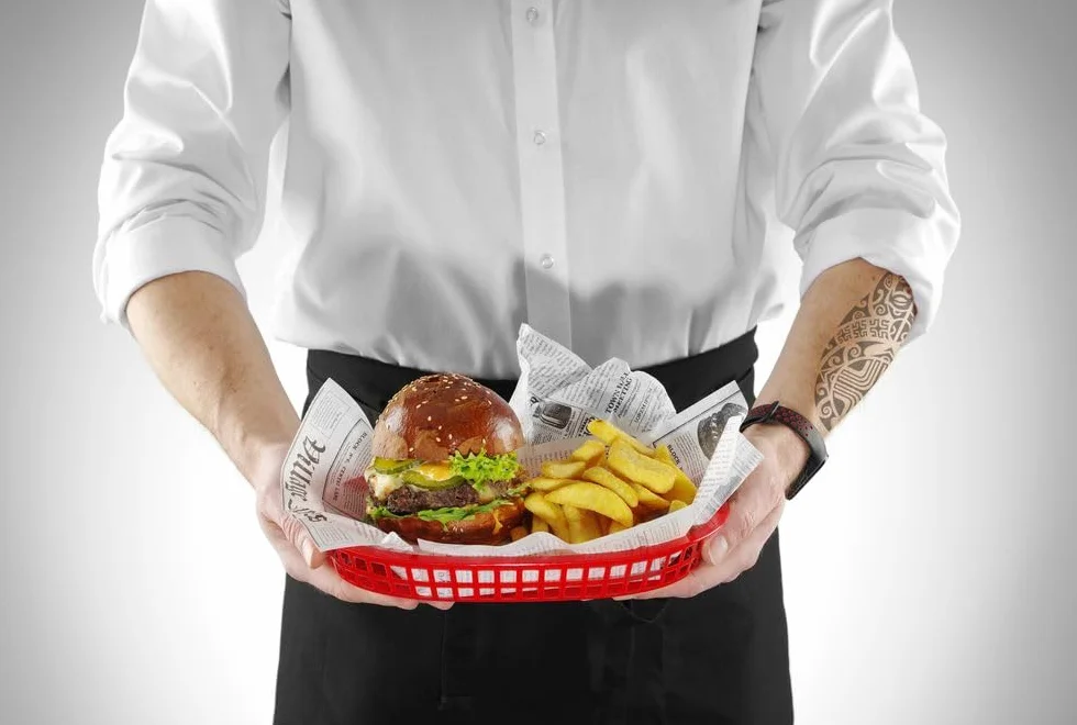 HENDI Koszyk do serwowania, 6 sztuk, na przekąski i frytki, sztaplowane, kosze do fast foodów, koszyk na frytki, kosze do pieczywa, 272x175x(H)38mm, polipropylen, czerwony