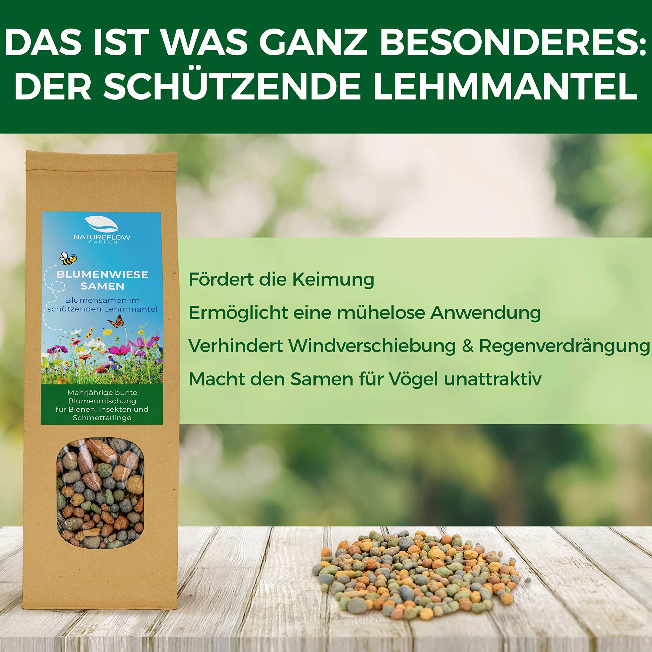 Nasiona kwiatów polnych, wieloletnie i odporne - 400g nasion pastwiska dla pszczół w glinianej otoczce z Niemiec - 100% naturalne nasiona kwiatów