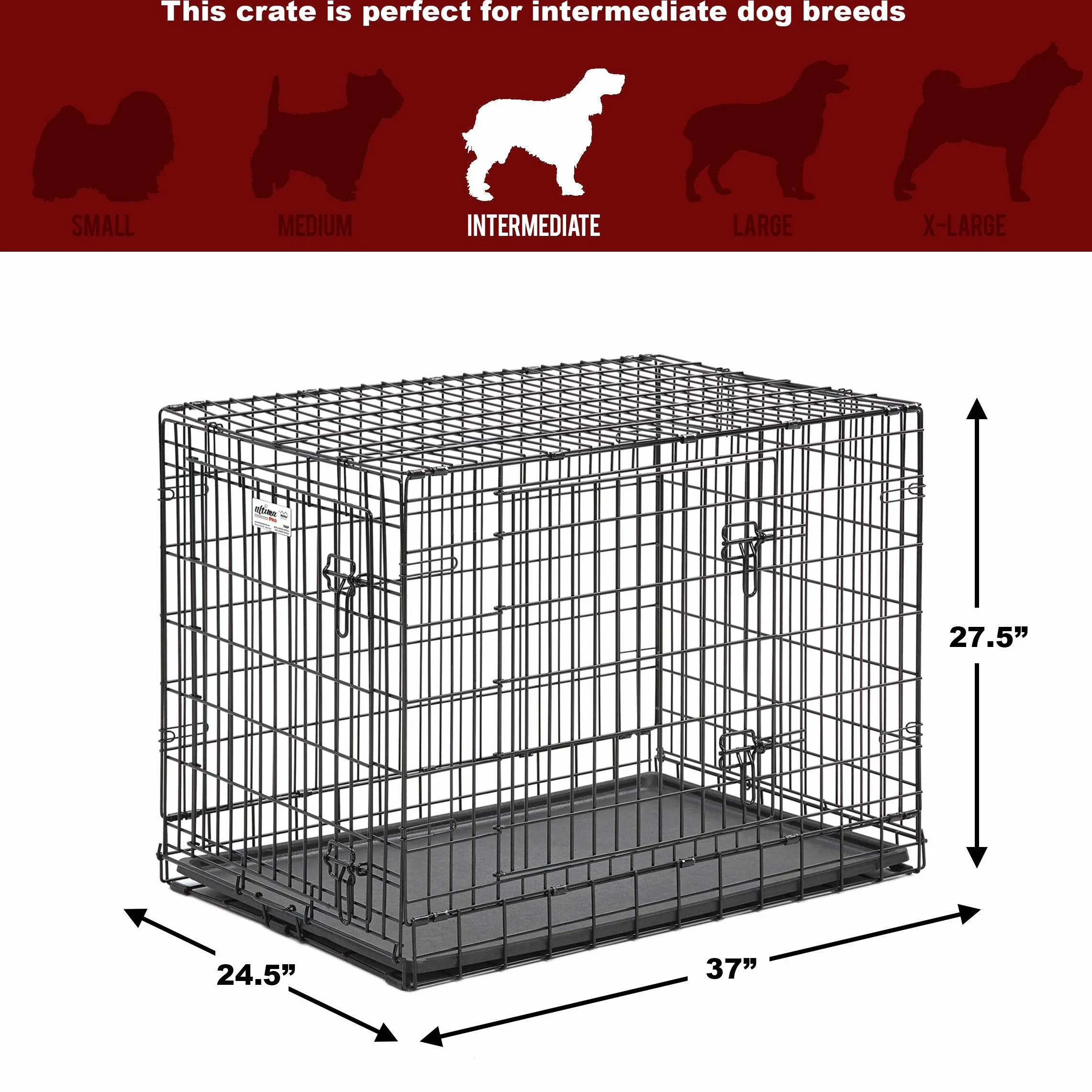 MidWest Homes for Pets MidWest Ultima Pro Series 91 cm klatka dla psa, bardzo mocna składana metalowa skrzynka dla psa z podwójnymi drzwiami z panelem dzielącym, ochrona podłogi nóżki rolek calowych i