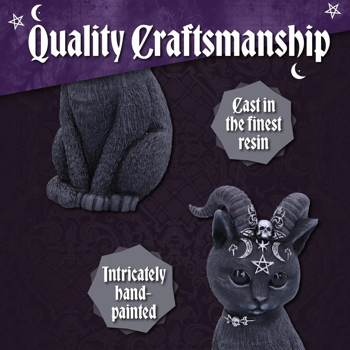 Nemesis Now Pawzuph Horned okkult kot, żywica poliestrowa, czarny i srebrny, 11 cm