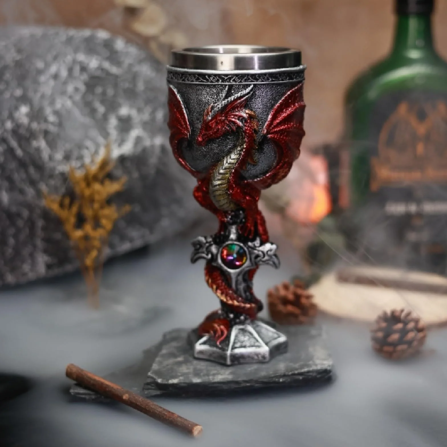 Fantazyjny kielich smoka, kreatywny smoczy kieliszek do wina, stereoskopowy kubek 3D smoczy wojownik z nóżką, gotycki kubek do picia ze stali nierdzewnej, prezent dla przyjaciół, kobiet i mężczyzn