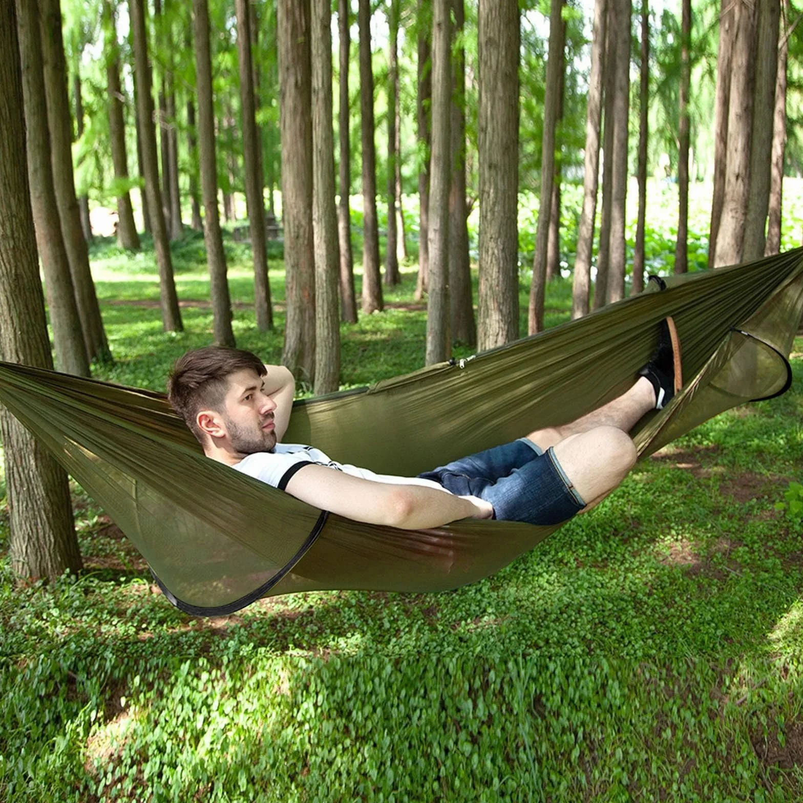 Hamak Kempingowy, Ultralekki Hamak Podróżny 270×140 cm, Solidny i Trwały Hamak z Torbą do Przechowywania, Odpowiedni do Ogrodu, Kempingu, Balkonu, Dziedzińca, Plaży