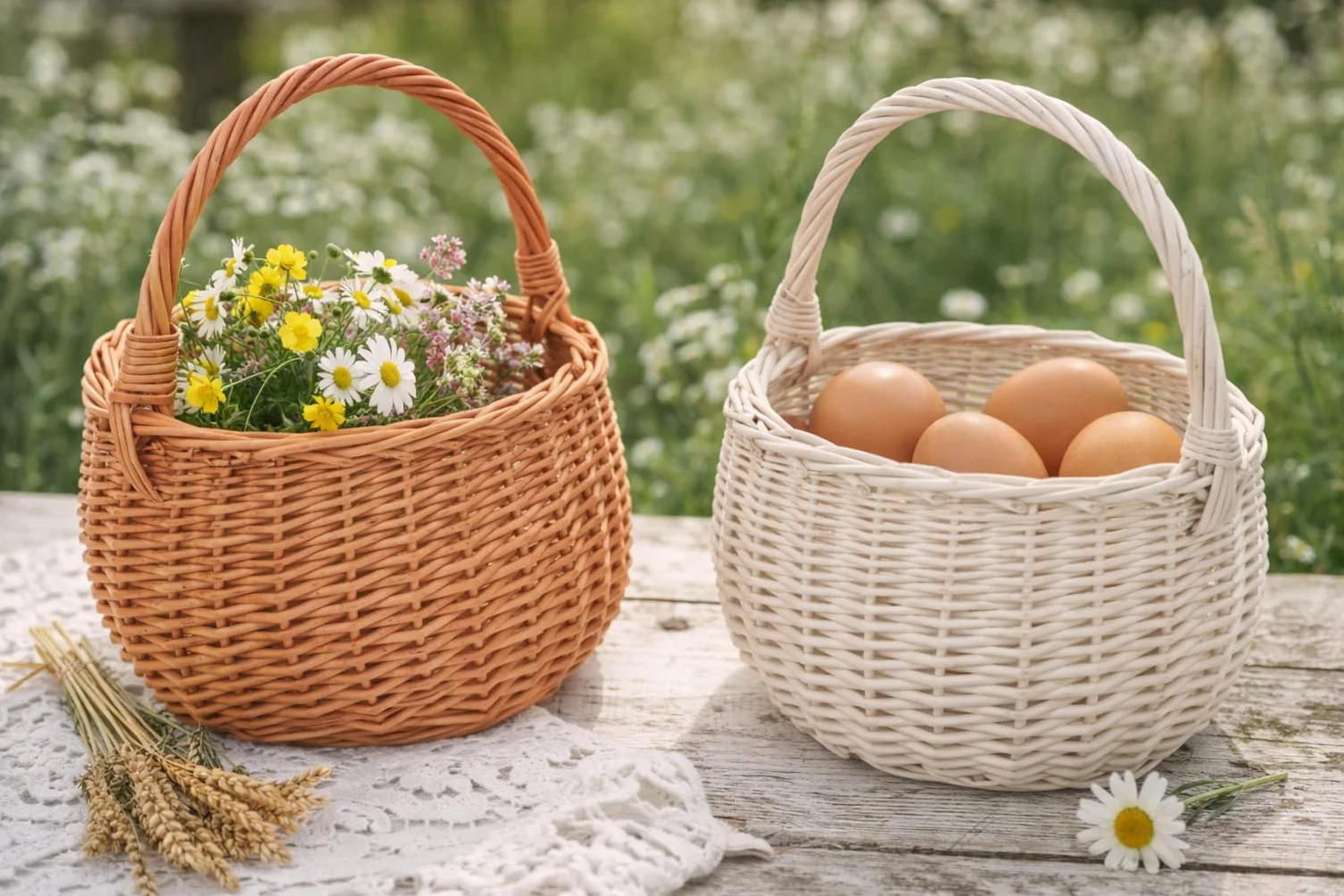 Pleciony kosz wiklinowy z uchwytem, okrągły kosz dekoracyjny z naturalnej wikliny, Ø 20 cm, kosz do przechowywania kwiatów i prezentów (kolor naturalny)