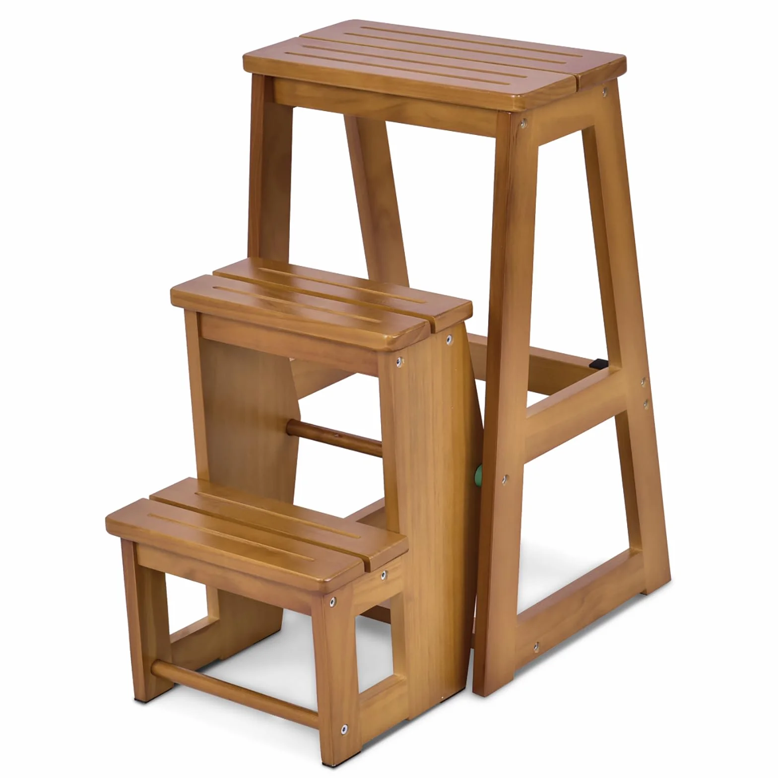COSTWAY Drabinka taboret, 3 stopnie, krzesło drabinowe, składane krzesło do 150 kg, wysokość 66 cm, drabina z litego drewna, drabina do gospodarstwa domowego, pomoc przy wchodzeniu dla konia (natur)