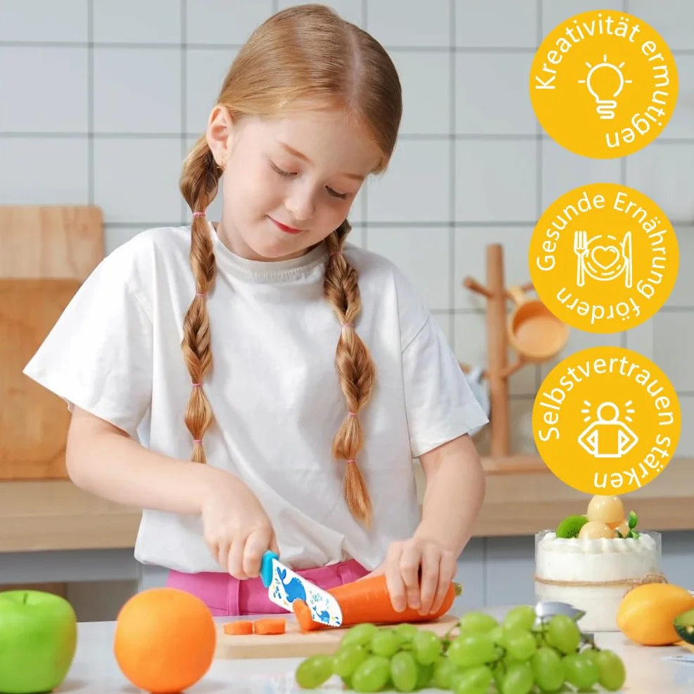 Kibbidea Zestaw noży dziecięcych, 7-częściowy, bezpieczny dla dzieci, nóż kuchenny do krojenia owoców lub warzyw, zestaw noży dla dzieci od 3 lat