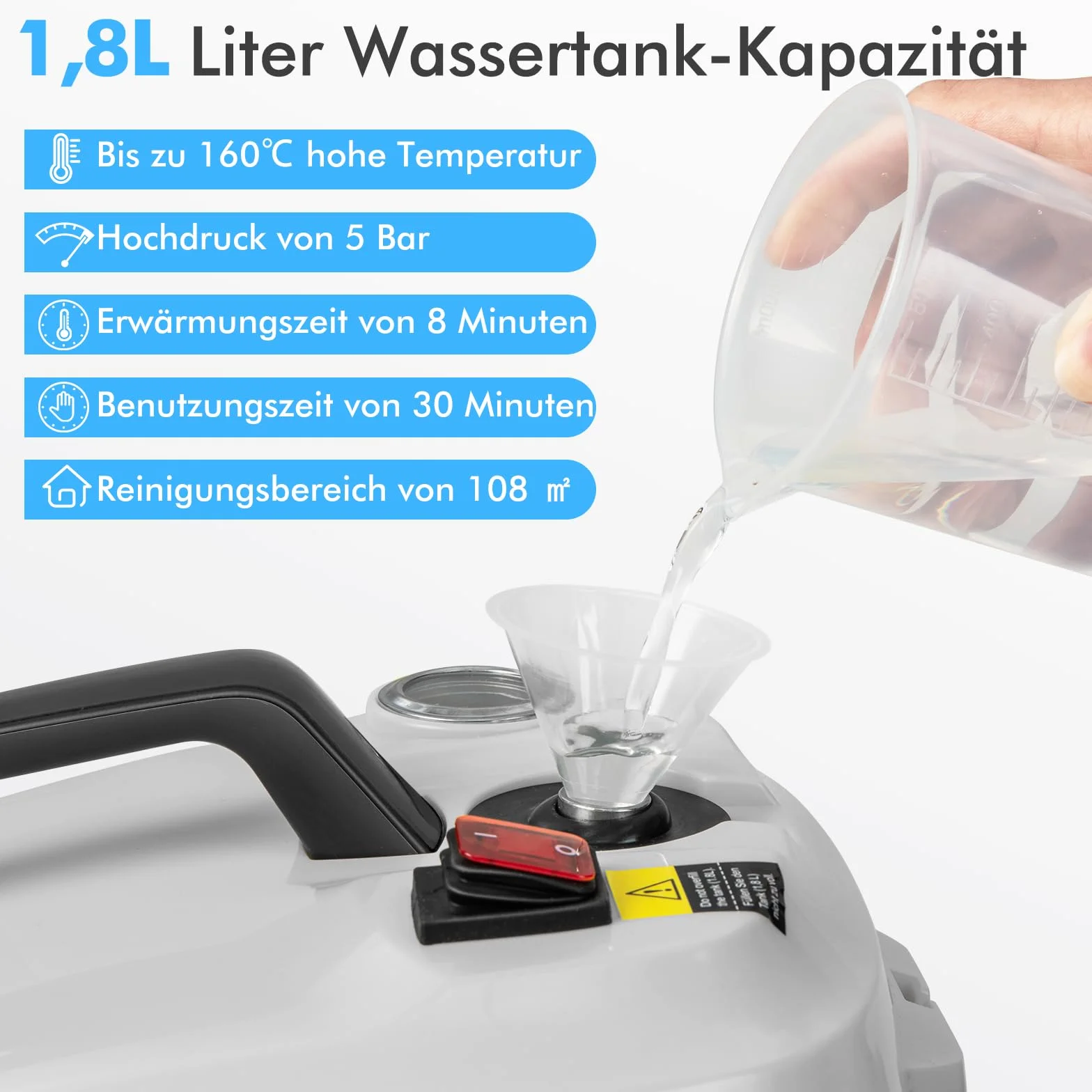 COSTWAY Myjka parowa 2000 W, ciśnienie pary: maks. 5 bar, temperatura do 160 ℃, wydajność powierzchniowa: 108 m², zbiornik 1,8 l, czas nagrzewania: 8 min, urządzenia parowe z 13 akcesoriami i kablem