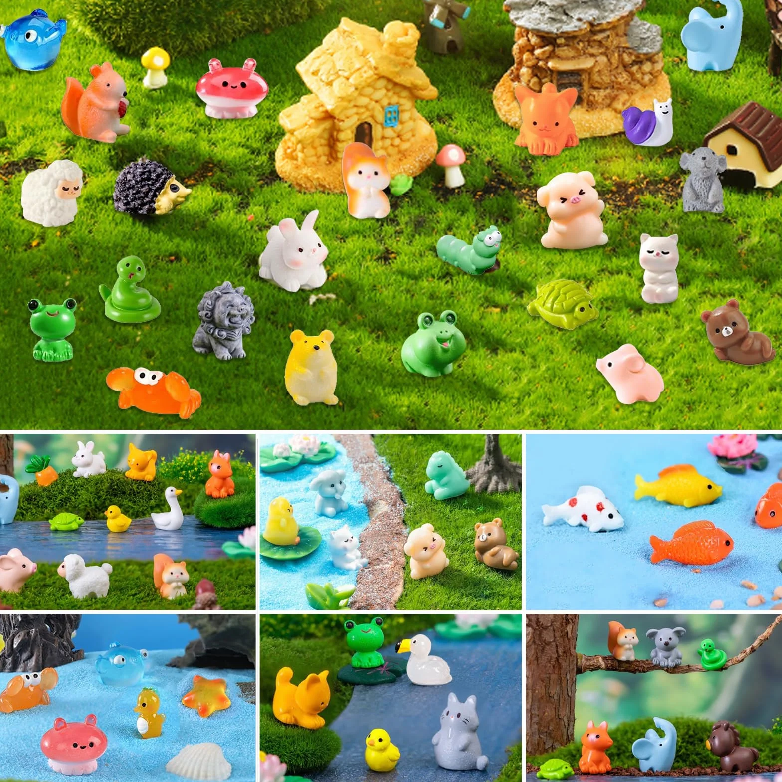 Zestaw 50 miniaturowych figurek zwierząt z żywicy do domku dla lalek DIY