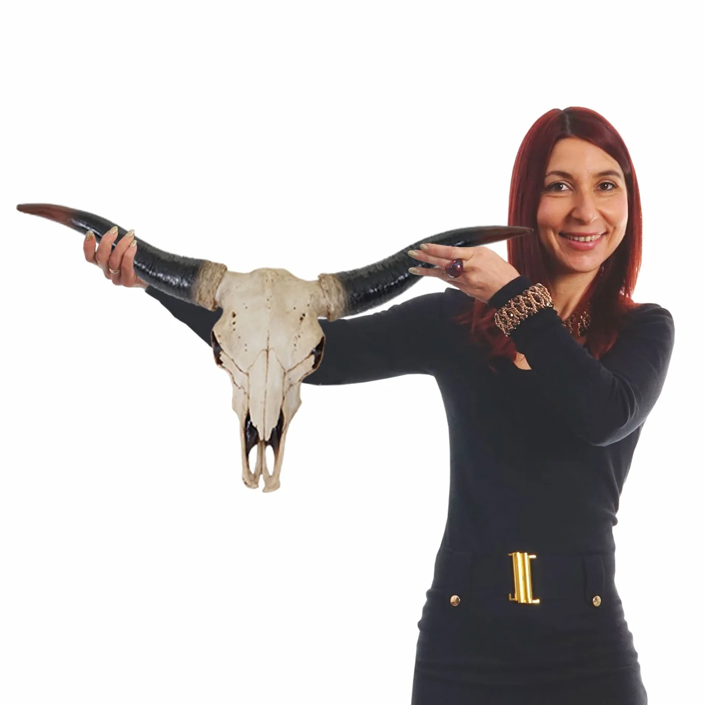 Mendler Dekoracyjna czaszka 75 cm HWC-A14, polirezyna byk bulle longhorn głowa trofeum, wewnątrz i na zewnątrz natura