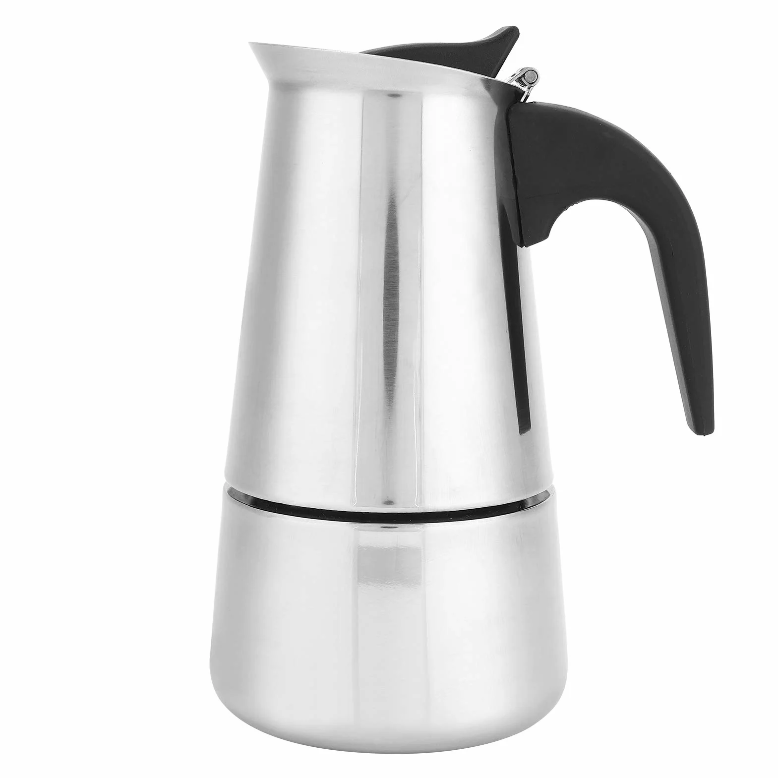 Wakects Ekspres do kawy Moka, 4 filiżanki, stal nierdzewna, 200 ml, srebrny, kompatybilny z indukcją, nowoczesny, do podróży i domu