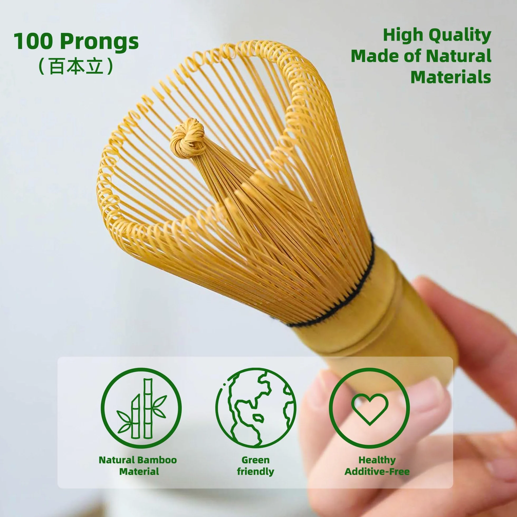 TEANAGOO Trzepaczka do matcha z 100 ząbkami, bambusowa trzepaczka do herbaty matcha, ręcznie wykonana organiczna tradycyjna japońska chasen, mieszadło matcha szczotka do autentycznego przygotowywania
