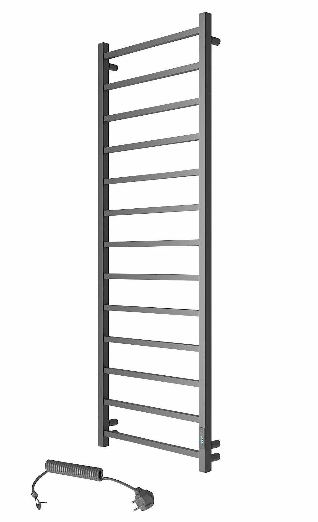 Elna Design grzejnik na ręczniki, czarny, 288 W, 1470 x 530 mm, elektryczny z timerem i termostatem, matowe wzornictwo, stal nierdzewna, IP44, do hotelu i luksusowej łazienki, montaż ścienny