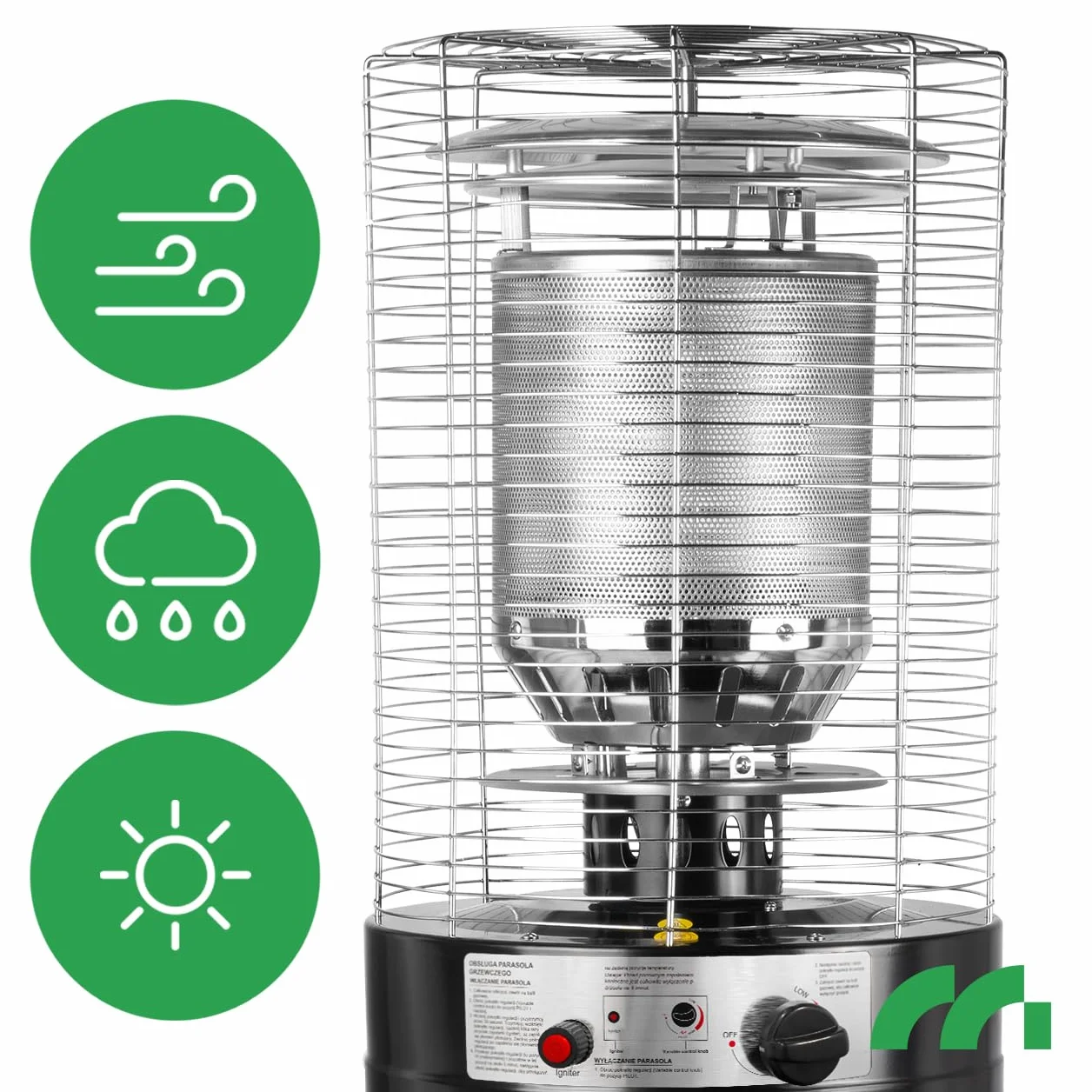MalTec Grzejnik tarasowy grzejnik gazowy 13 kW Tropical GH295 osłona koła stalowy wąż