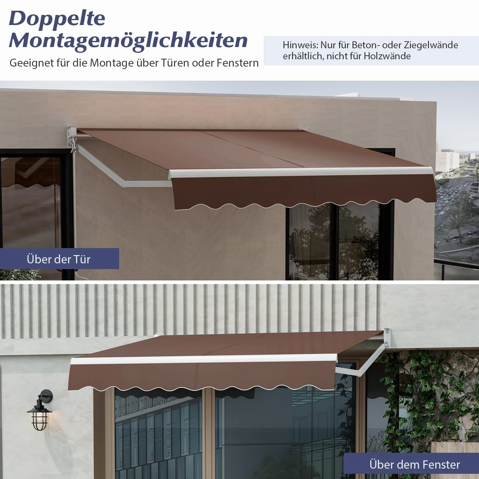 COSTWAY 3 x 2,5 m markiza z ramieniem przegubowym, markiza balkonowa, tarasowa, markiza zaciskowa z materiału odpornego na promieniowanie UV i wodę, aluminiowa rama i korba, na balkon i werandę