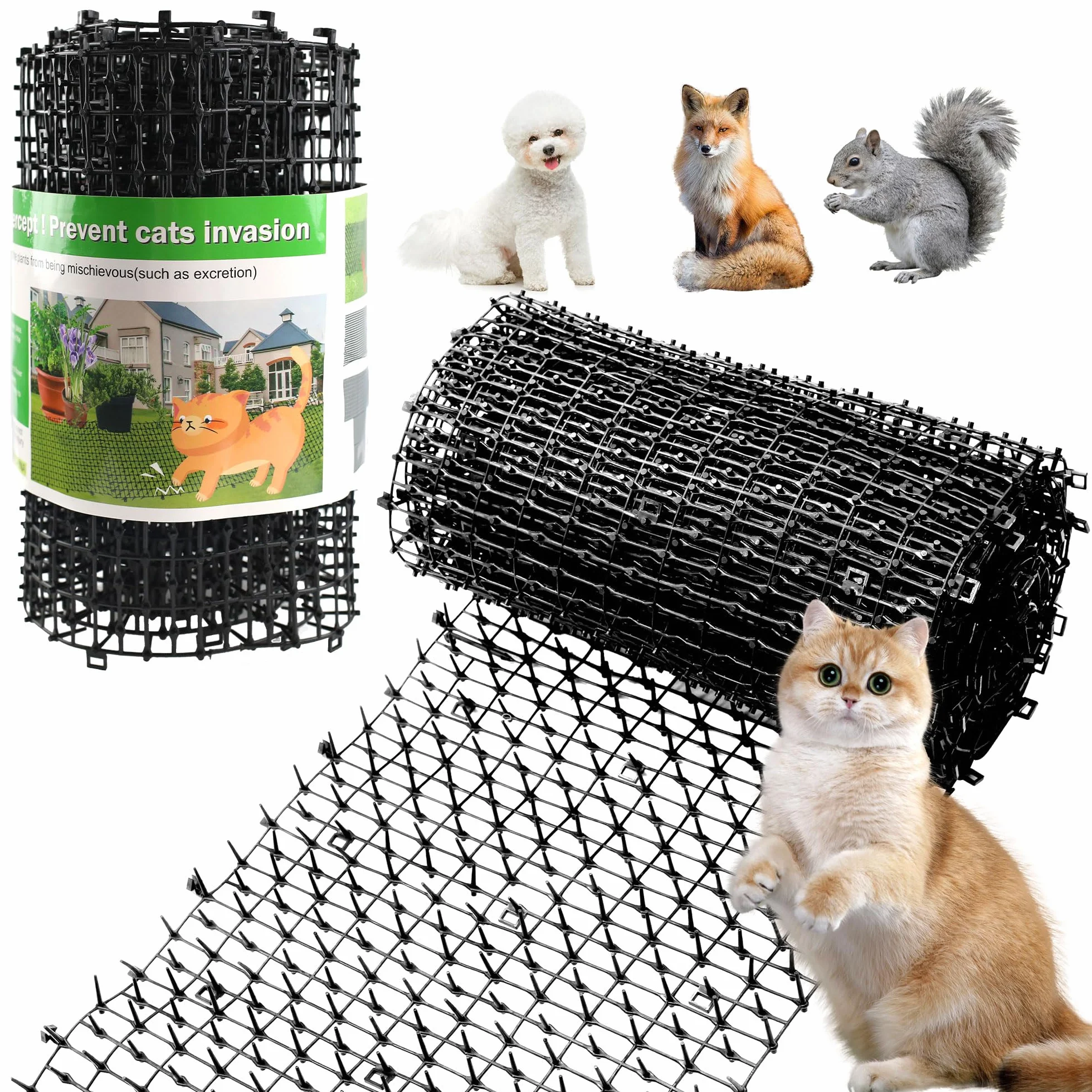 Mata odstraszająca koty z kolcami 2m x 30cm paski przeciw kotom do ogrodu ogrodzenia z 8 kołkami