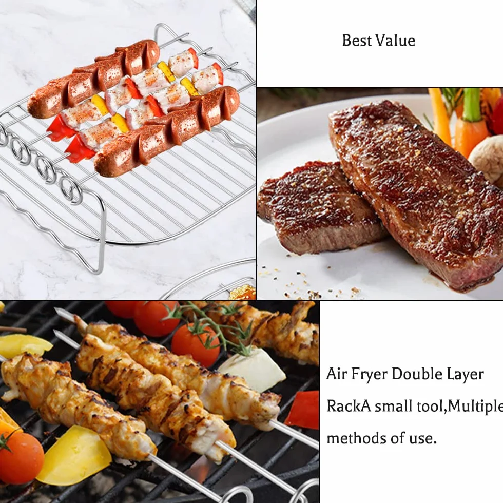 Akcesoria do frytkownicy na gorące powietrze, akcesoria dellyy Airfryer, stojak do frytkownicy powietrznej 17 cm, stojak do frytkownicy powietrznej, stal nierdzewna, zestaw rusztu do pieczenia, z