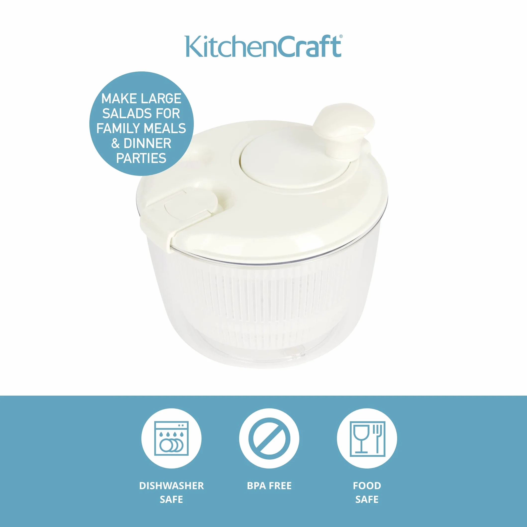 KitchenCraft, Mini Wirówka do Sałaty z Otworem do Wlewania Sosów, ‎20 × 20 × 18 cm