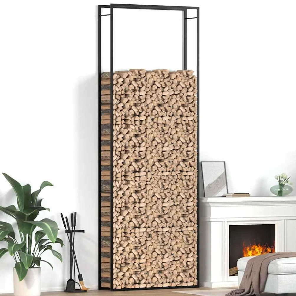 vidaXL Stojak na drewno, matowy czarny, 110x28x312 cm, stalowy, stojak na drewno opałowe, uchwyt na drewno, organizer na kłody