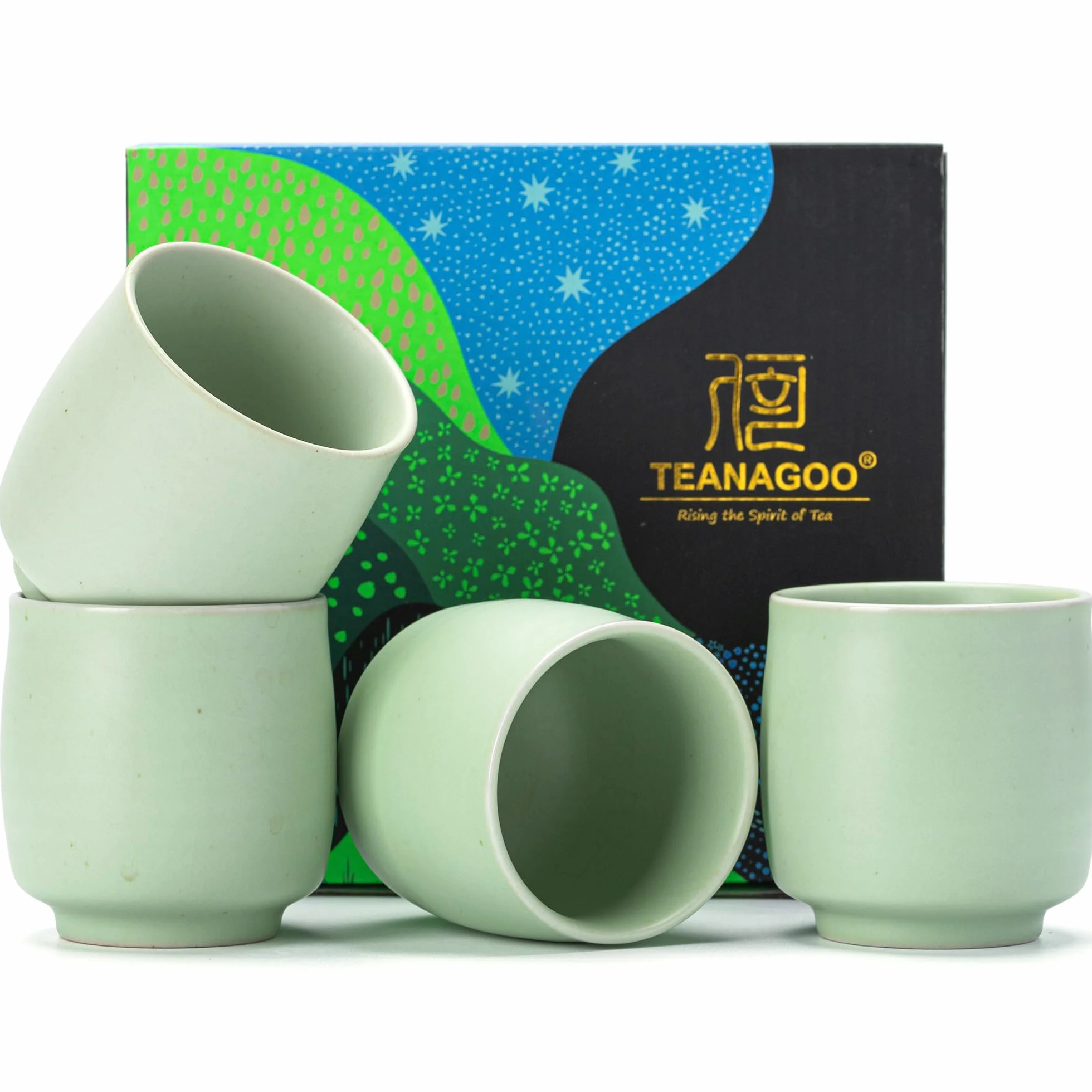 TEANAGOO Chinese Tea Cup,5,8 oz,Ruware,Lt.Green,4 pcs/Box,TC08,Chinese Tea Cups,japanische Teetasse,grüne Teetassen...