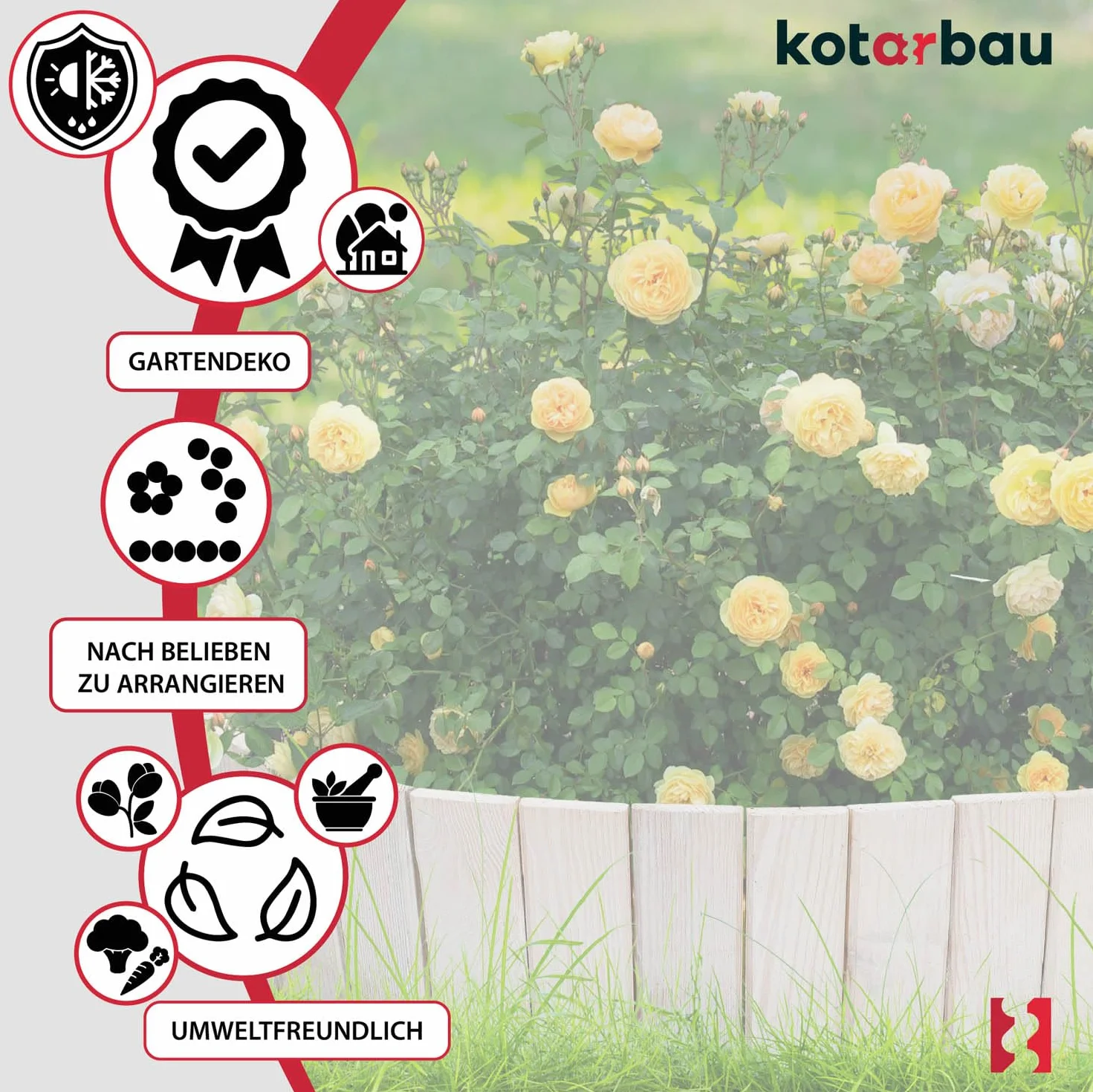 KOTARBAU® Płotek Ogrodowy Wbijany - 200 X 20 CM - Obrzeże Trawnika - Płot Drewniany - Palisada - Biały