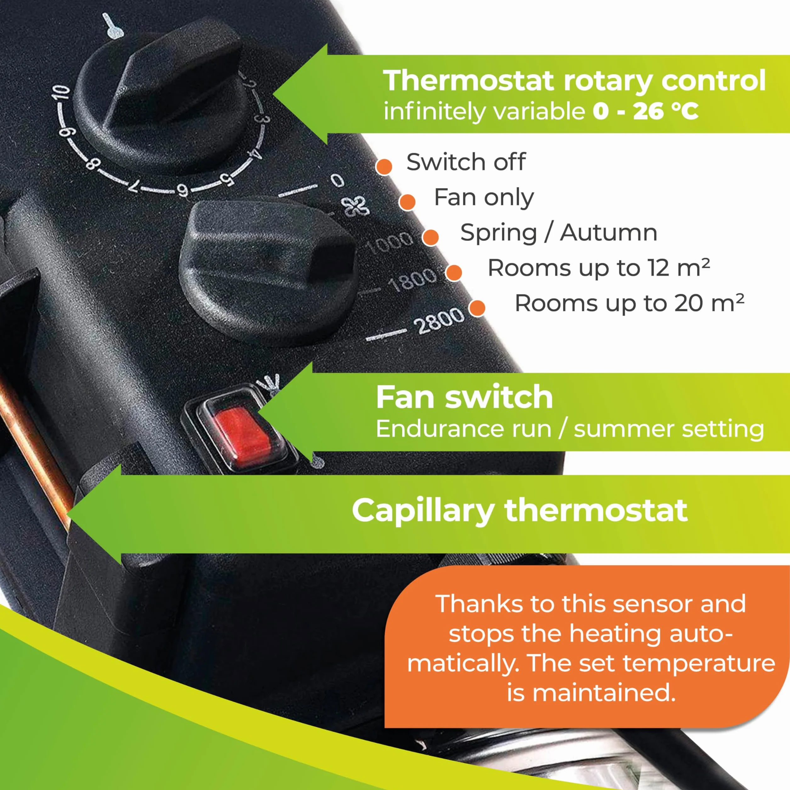 Bio Green Phoenix Termowentylator, Srebrny/Czarny, 3 Tryby