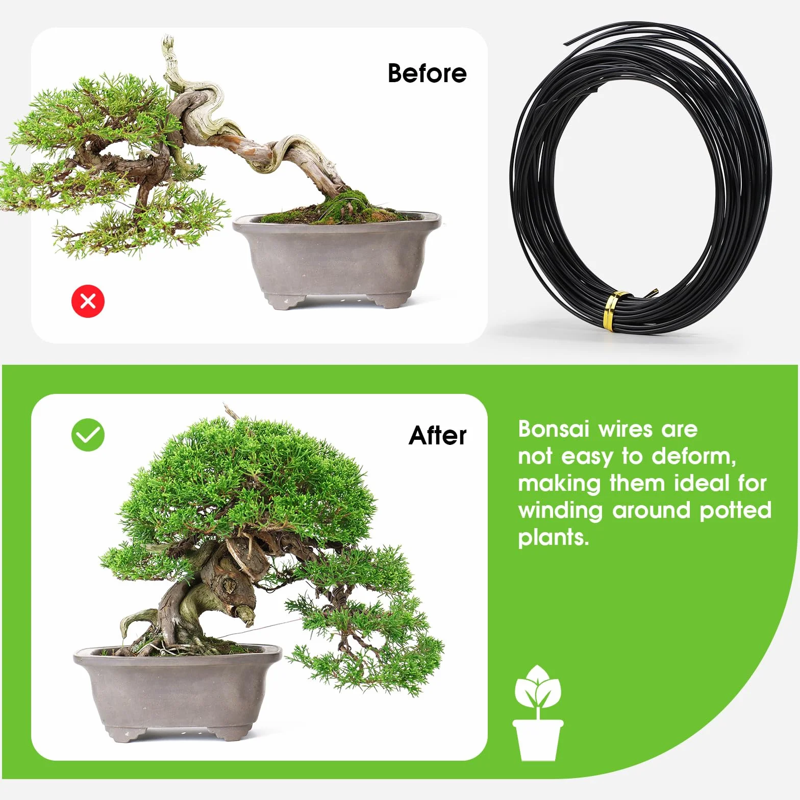 5 rolek drut bonsai do formowania, 1,0-3,0mm, czarny, 50m