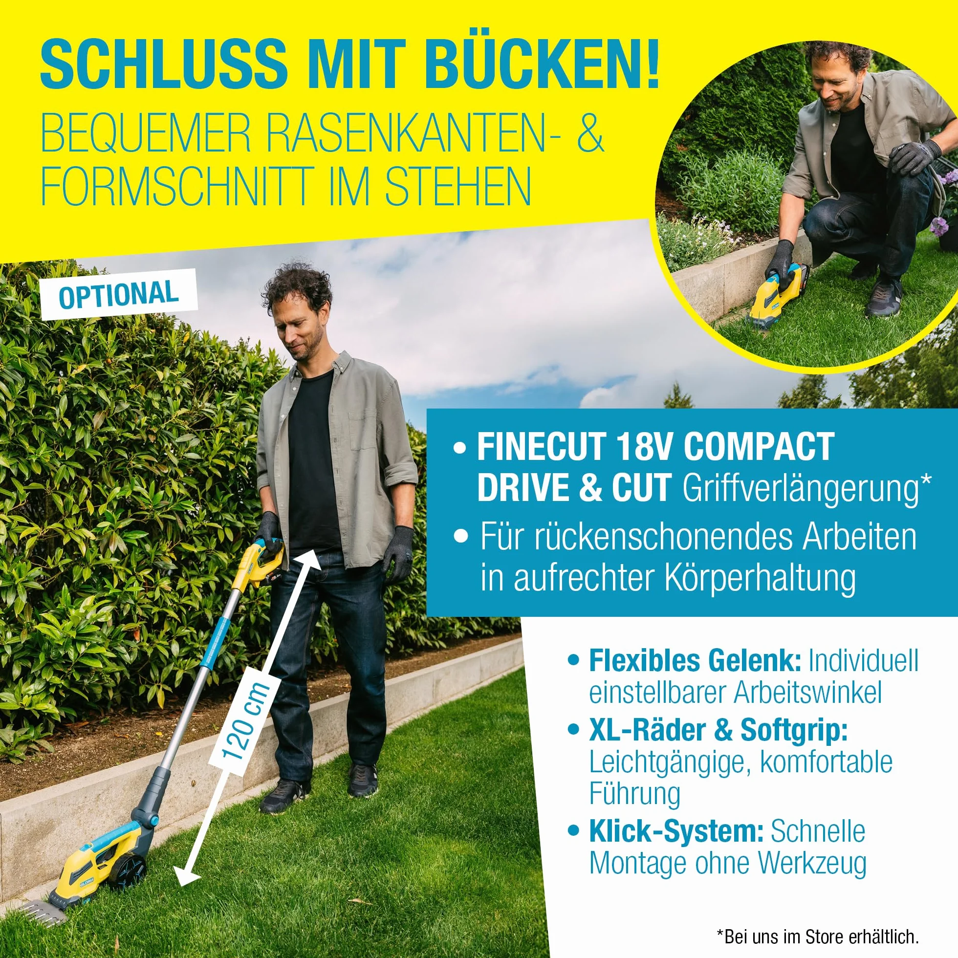 GLORIA FineCut 18 V compact akumulatorowe nożyce do trawy i krzewów, 14 cm XL nóż do trawy i krzewów 20 cm, wymiana noży bez użycia narzędzi, kompatybilne z akumulatorem Bosch 18 V Power for All