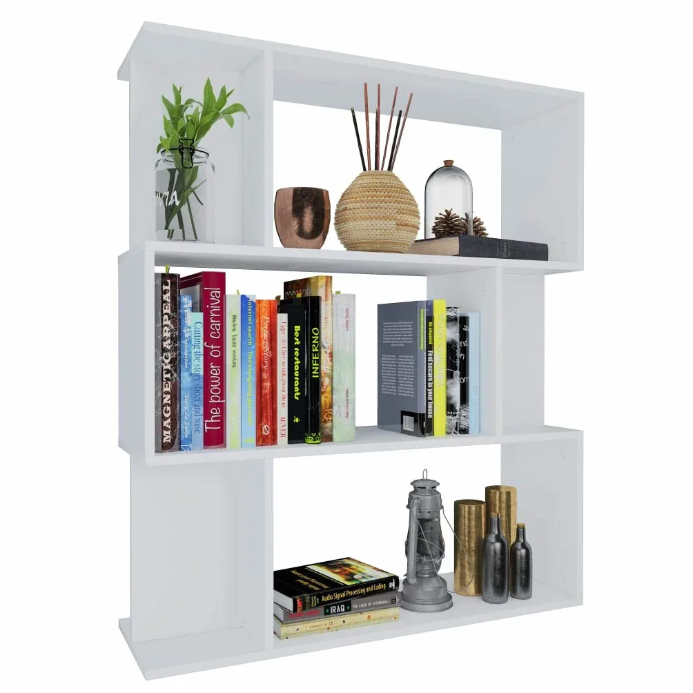 Générique Biblioteka 3 przegródki biały 80x24x96 cm Drewno Ingenierie | 6 małych przegródek, półka na książki DVD, oddzielna część, łatwa do czyszczenia, montaż w zestawie