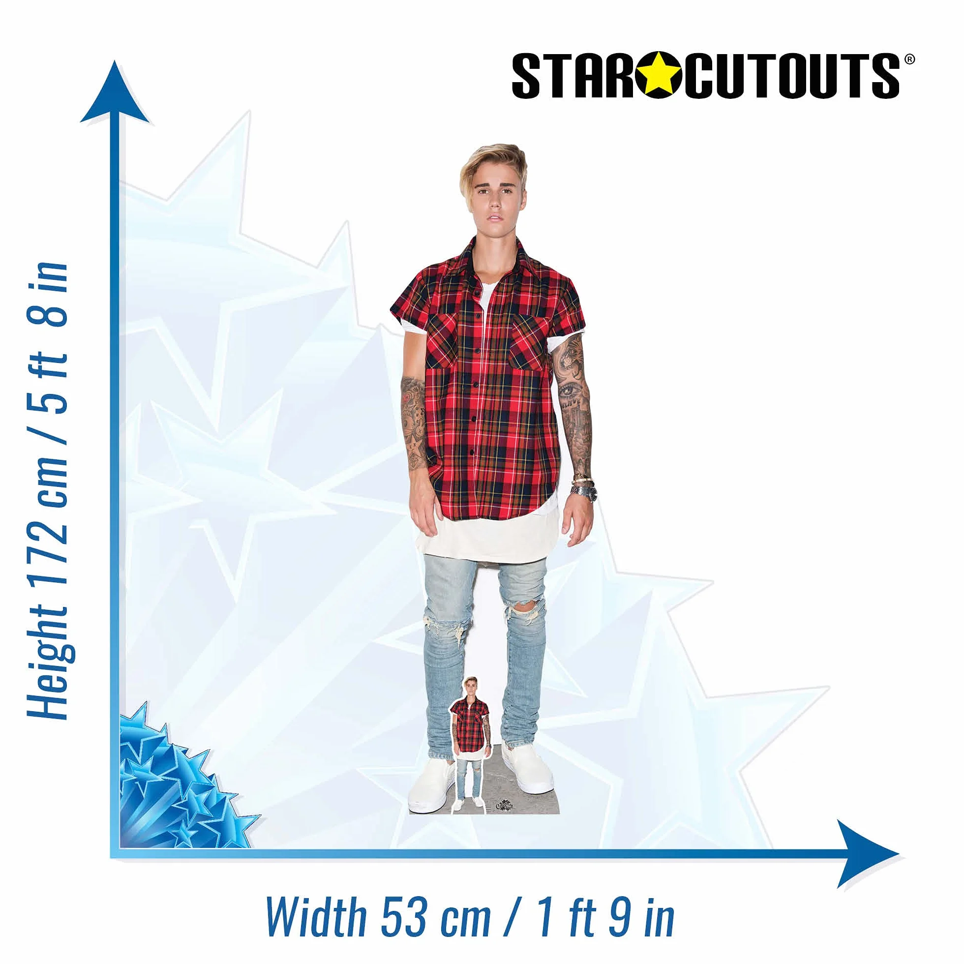 STAR CUTOUTS SC2019, 172 x 53 x 172 cm Justin Bieber czerwono-czarny karton o naturalnej wielkości cięty kolor, jednolity, wielokolorowy