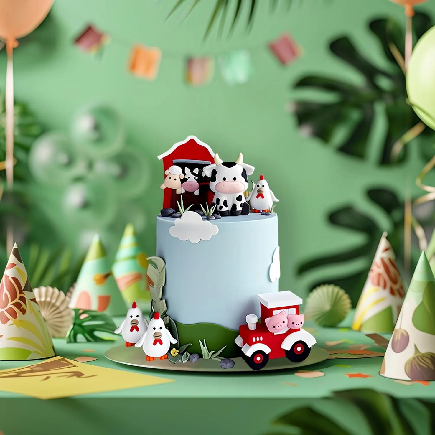 6 dekoracyjnych figur do urodzin na farmie, dekoracja do ciasta zwierzęta, idealne do dekoracji tortów na urodziny i na baby shower, chłopiec i dziewczynka (czerwone)