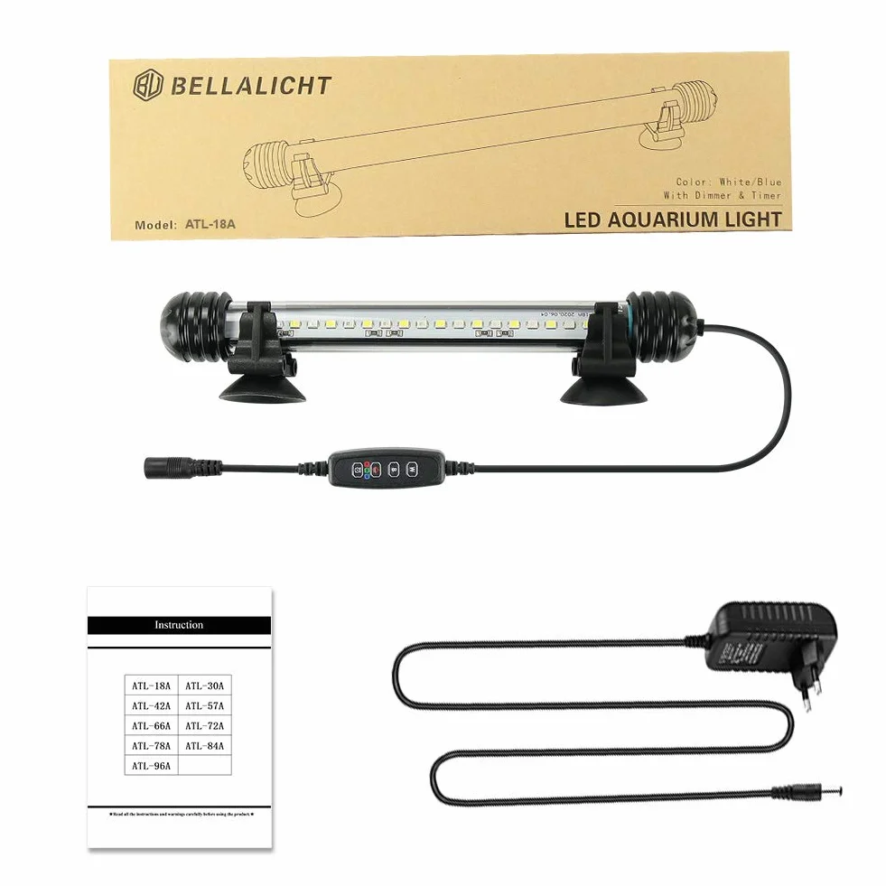 Lampa akwariowa LED z zegarem i ściemniaczem, IP67, 10 poziomów jasności, L-19