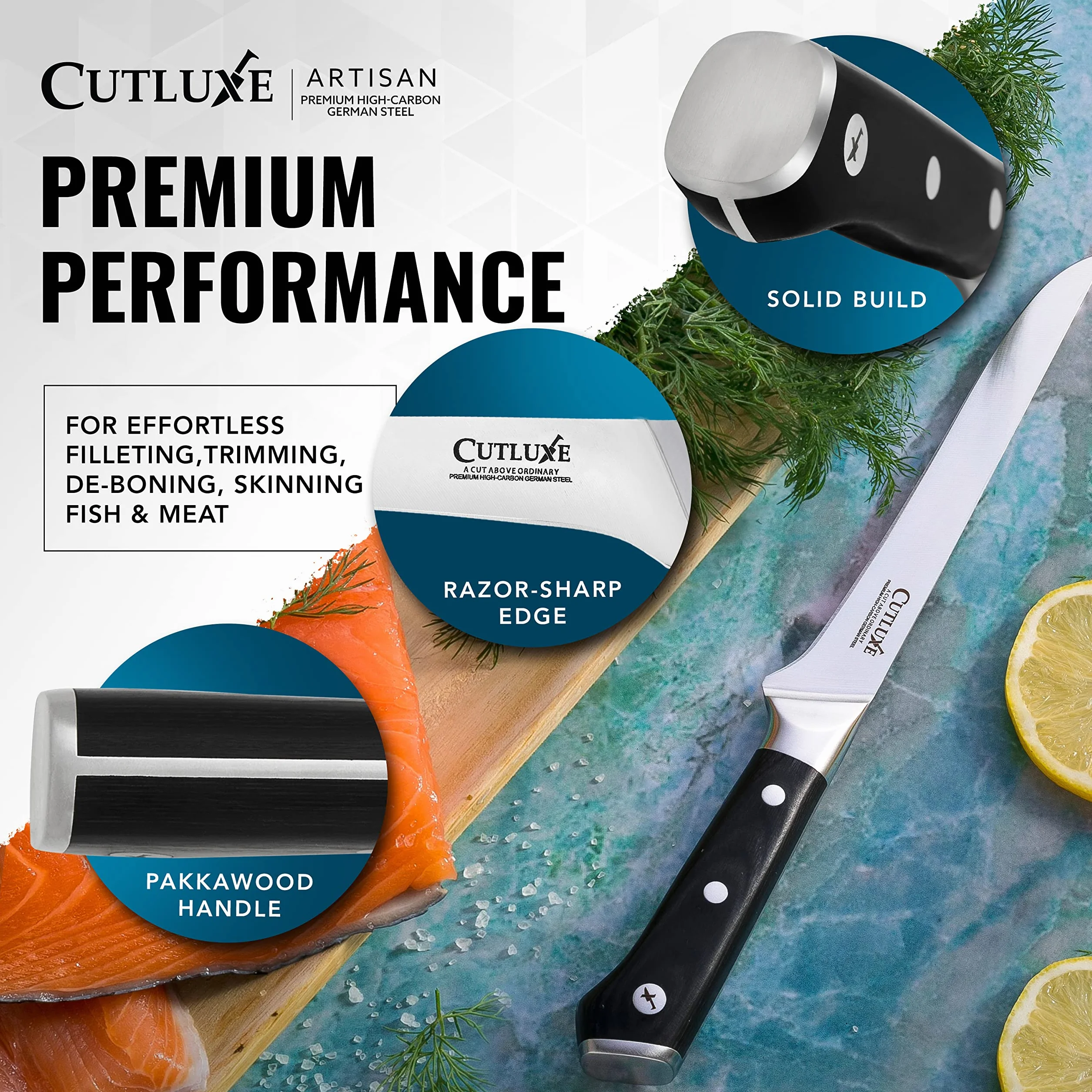 CUTLUXE Boning Knife – 6" Flexible Fillet Knife – Forged High Carbon German Steel – Full Tang & Razor Sharp – Ergonomic Handle Design – Artisan Series