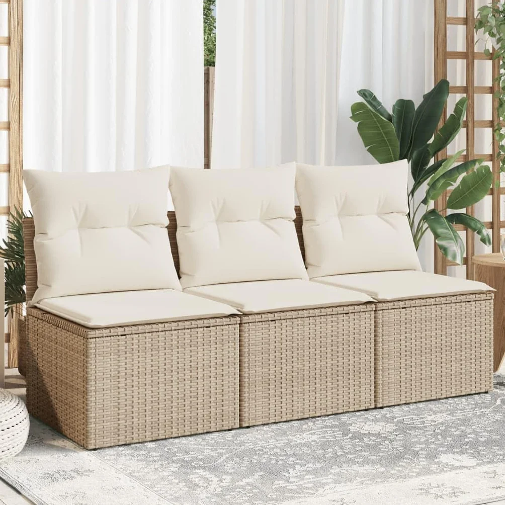 vidaXL Sofa ogrodowa z poduszkami, 3-osobowa, beżowa, polirattan, kanapa ogrodowa, siedzisko ogrodowe, czteroosobowa sofa ogrodowa, kanapy ogrodowe