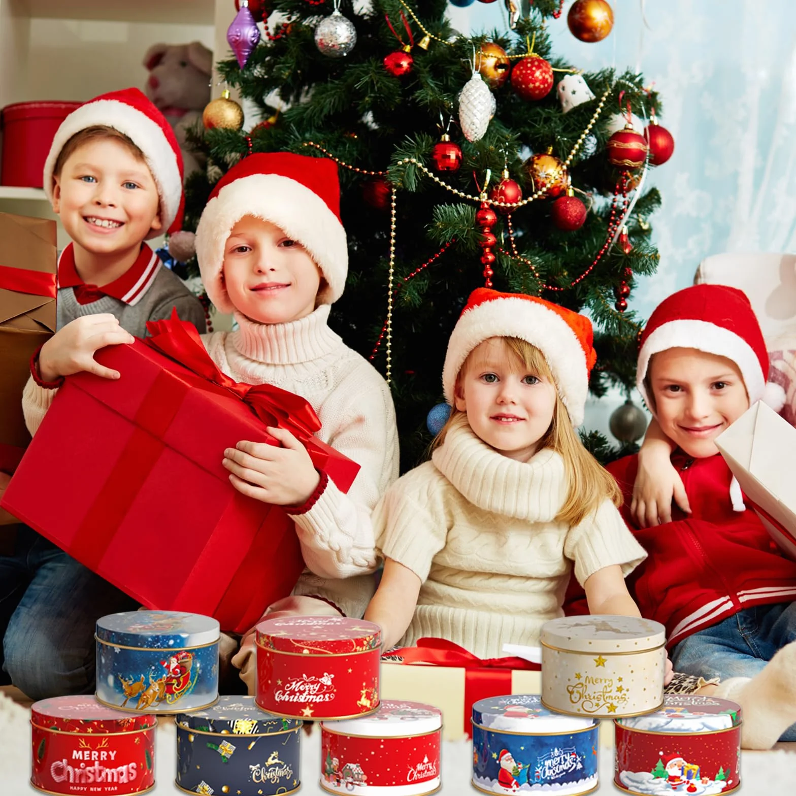 8 szt. Mini świąteczne puszki na ciasteczka, świąteczny słoik z pokrywką, mini słoik z pokrywką, zestaw prezentów bożonarodzeniowych, słoik na przyprawy DIY