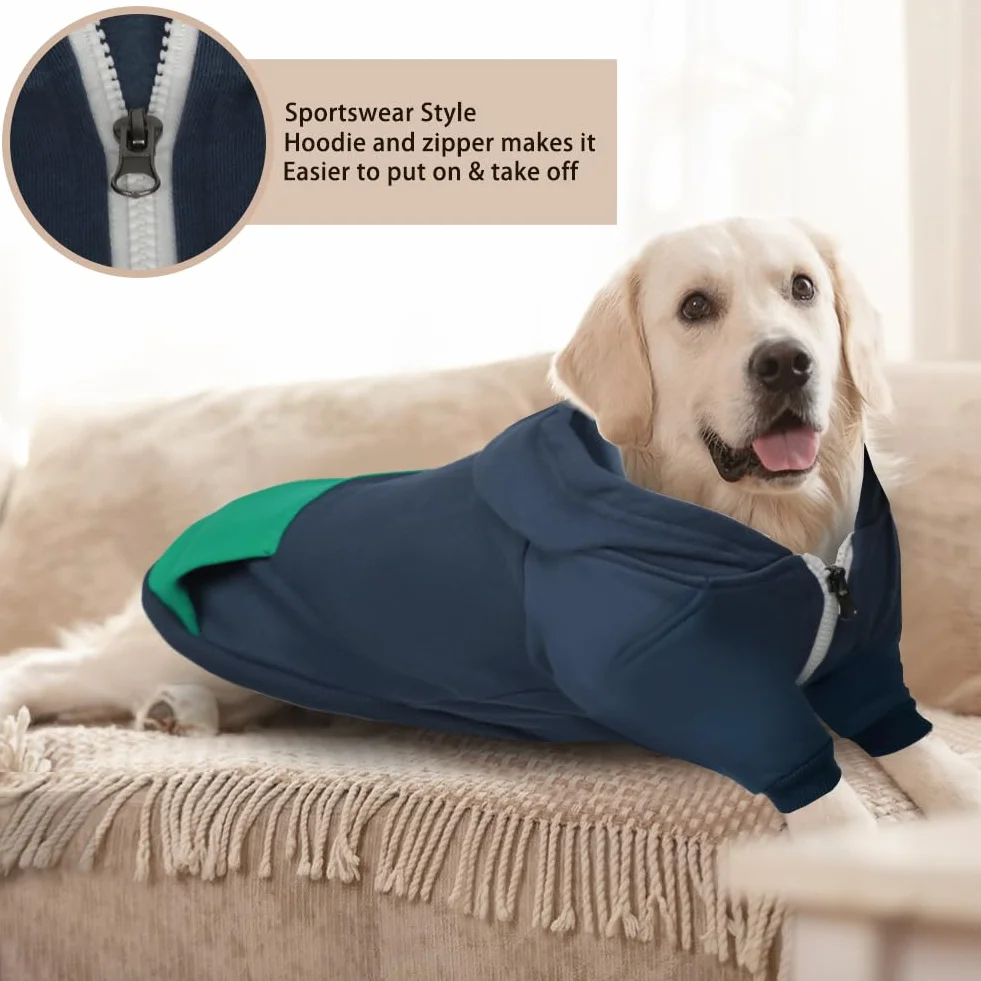 meioro Zip Hooded Pet Pullover, Pies,Koty Ubrania,ładny,Ciepły,Francuski Buldog,Mops(Ciemny Niebieski,XXL)