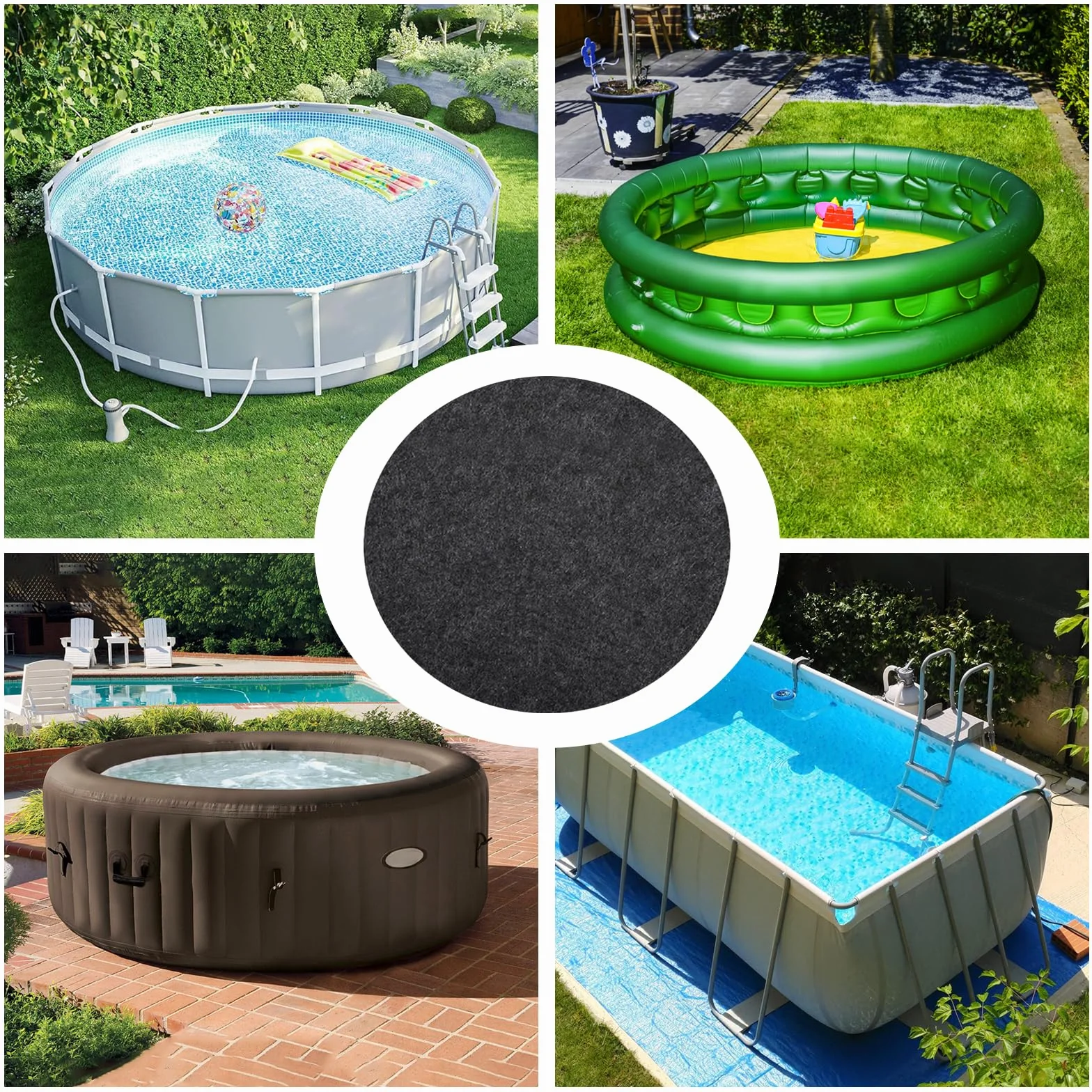 Mata do jacuzzi 200 cm, antypoślizgowa podkładka, okrągła, antypoślizgowa, wodoszczelna podkładka pod basen do użytku na zewnątrz, składana, chroni i izoluje