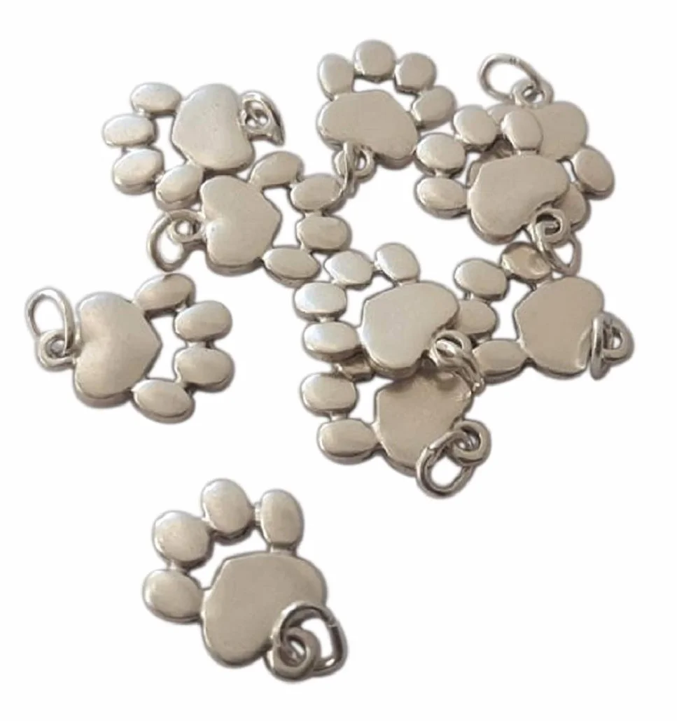 Srebrne pozłacane zawieszki w kształcie łapy psa i kota 10 sztuk charms do biżuterii