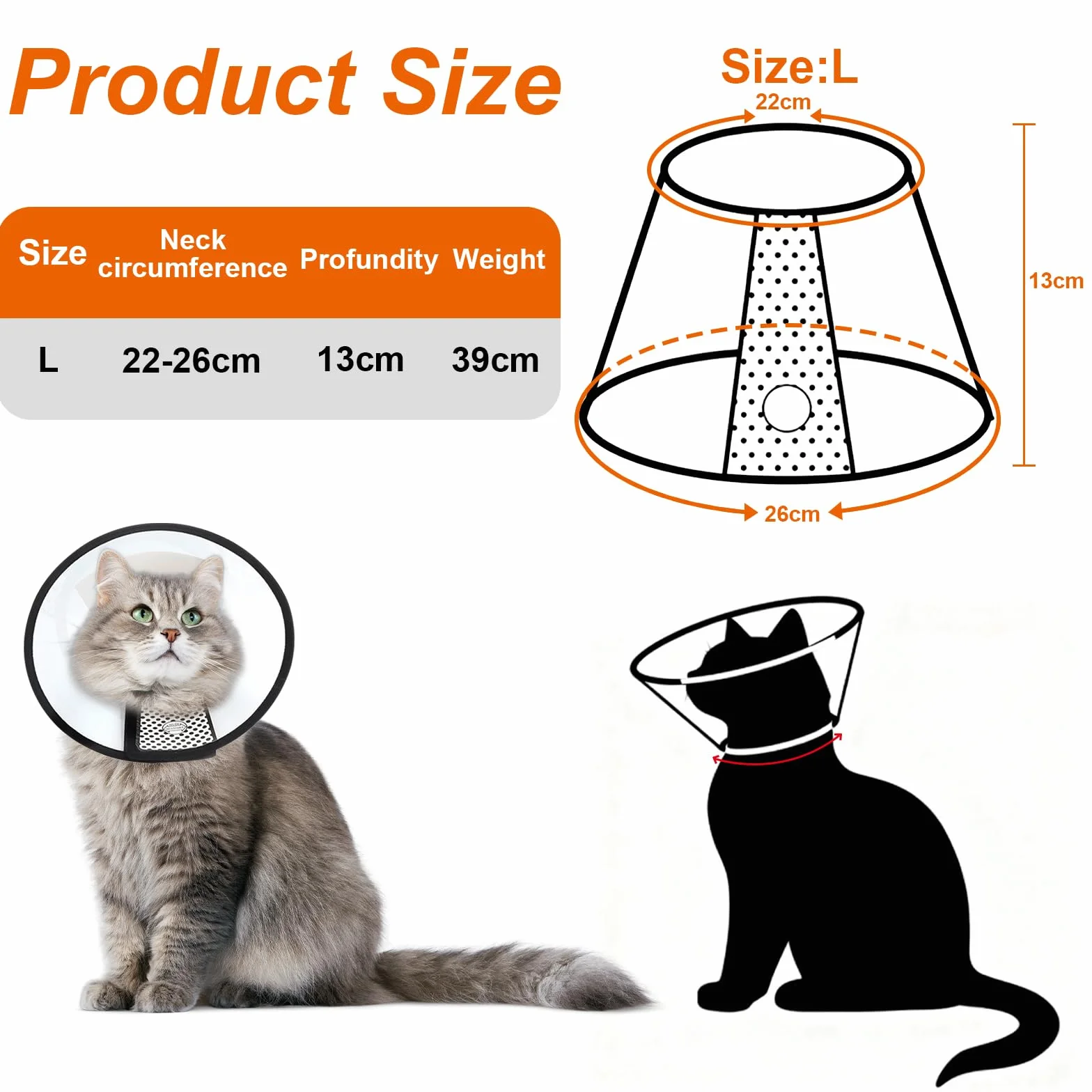 VOSSOT Pet Cone Recovery, obroża dla kotów, ochrona przed przeciekaniem, lekki kołnierz ochronny z tworzywa sztucznego, higieniczny kołnierz dla zwierząt domowych po operacji, miękki dla kotów i