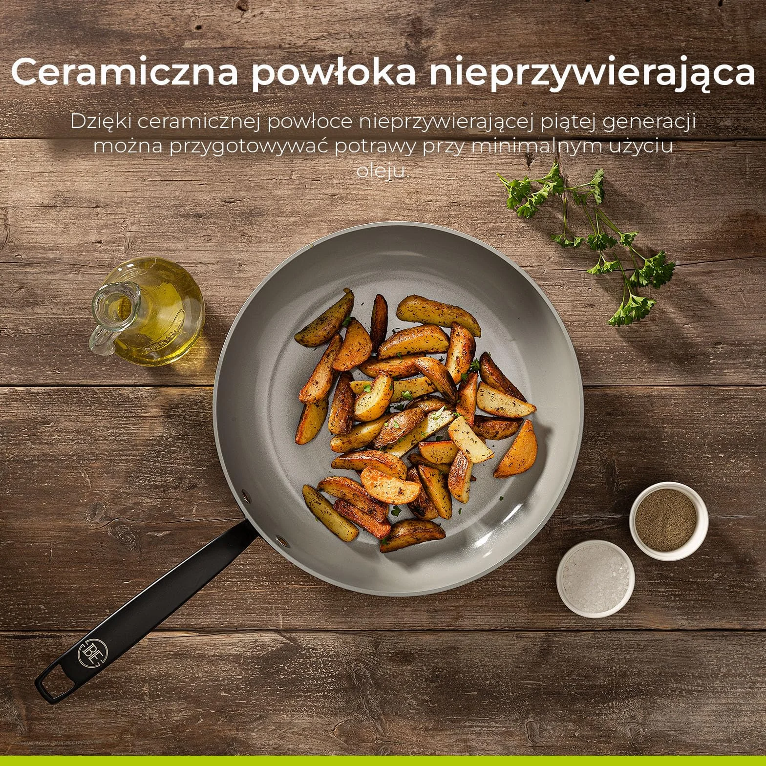 BE Living Essential 5-częściowy zestaw garnków, Ø 20, 24 i 28 cm patelnia do smażenia + Ø 30 cm patelnia do gotowania + Ø 28 cm, zestaw patelni, ceramiczne, bez PFAS, indukcja, szary