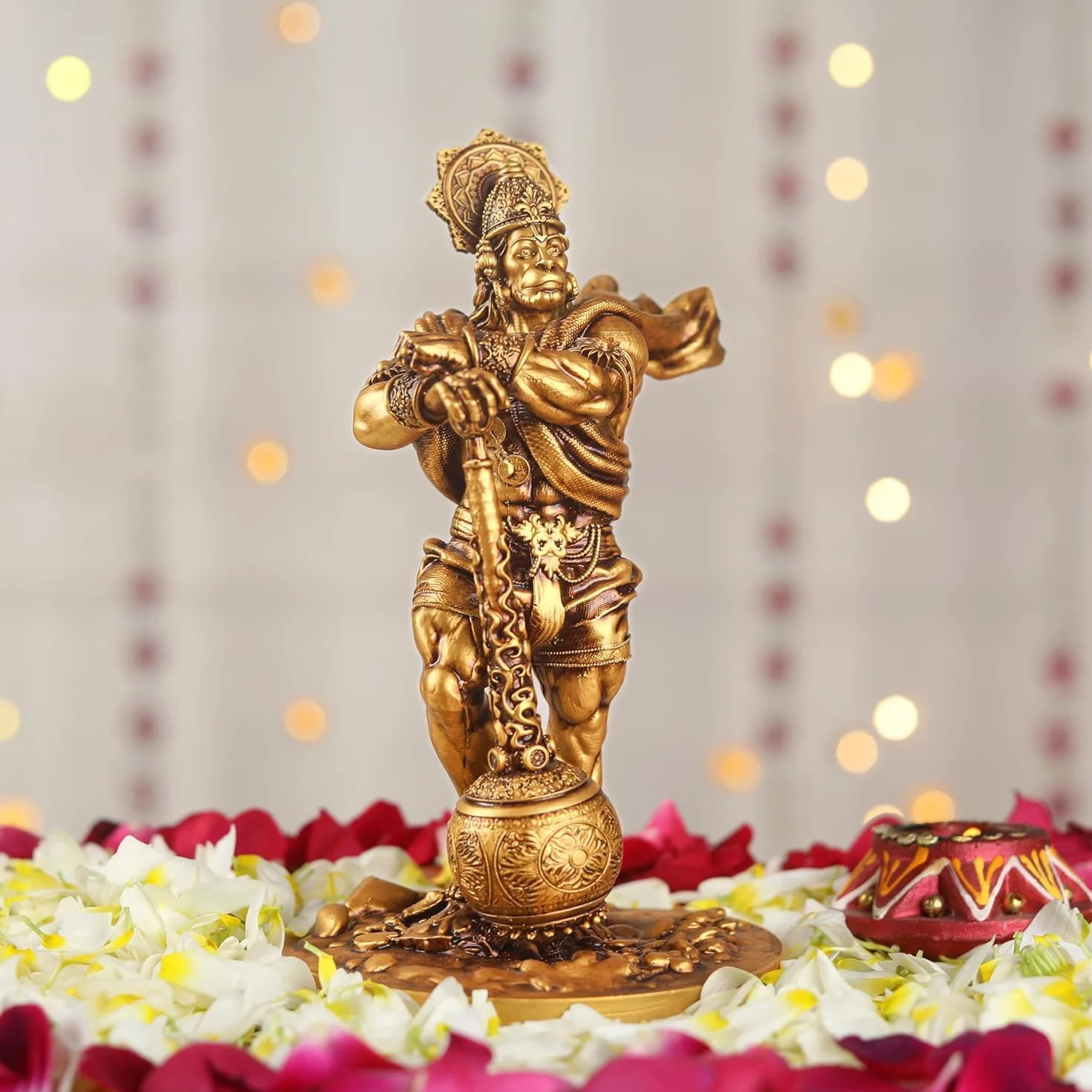 Artarium Rzeźba z żywicy Bahubali Lord Hanuman, symbol odwagi i wiary, idealna na deskę rozdzielczą samochodu, do domu, świątyni lub biura, idealny prezent religijny na parapetówkę - 7.48 cala