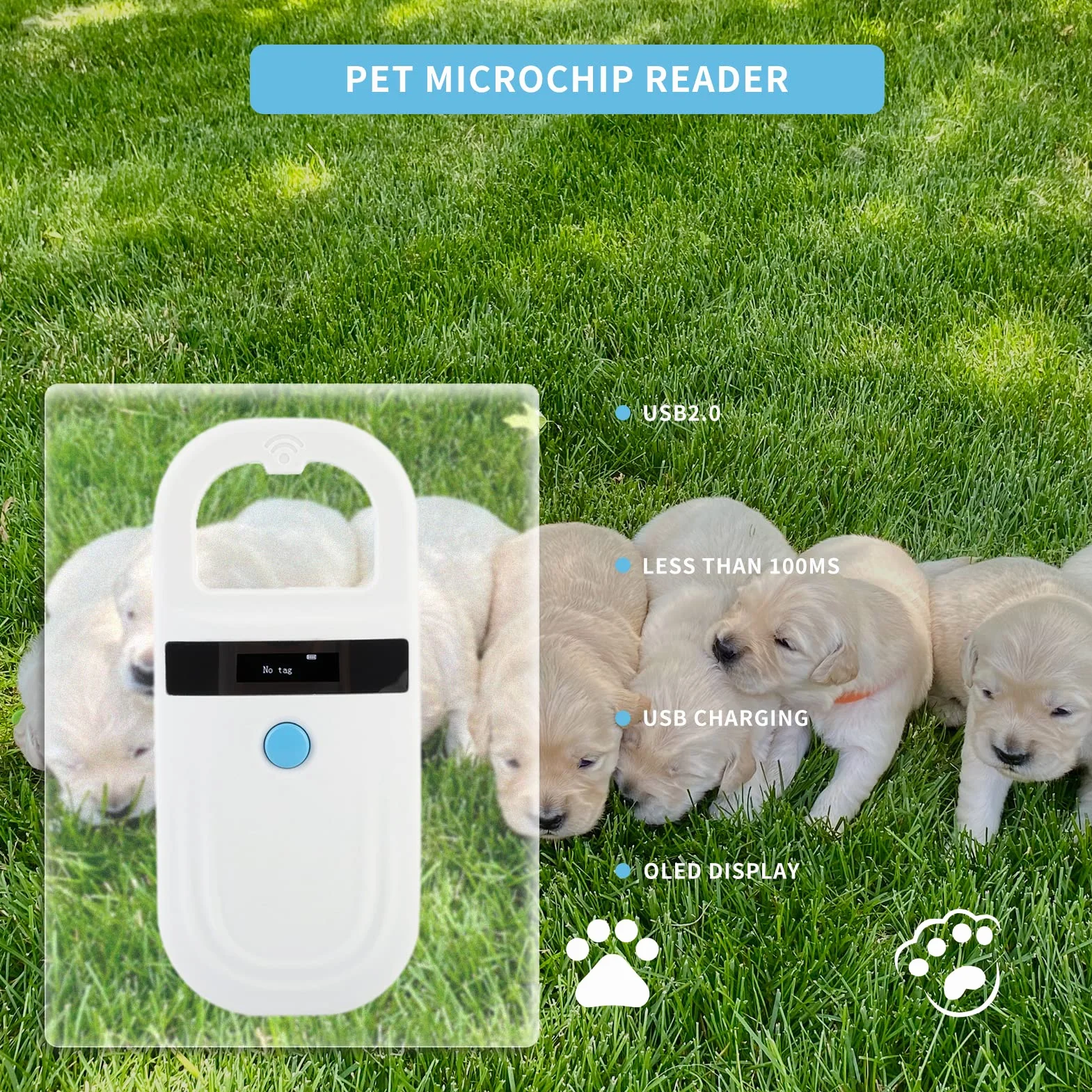 Pet Microchip Scanner, 134,2 Khz / 125 Khz Pet Microchip Reader z Wyświetlaczem OLED, Alarm Niskiego Poziomu Baterii Animal Chip ID Skaner dla FDX B (ISO11784/11785) i EMID