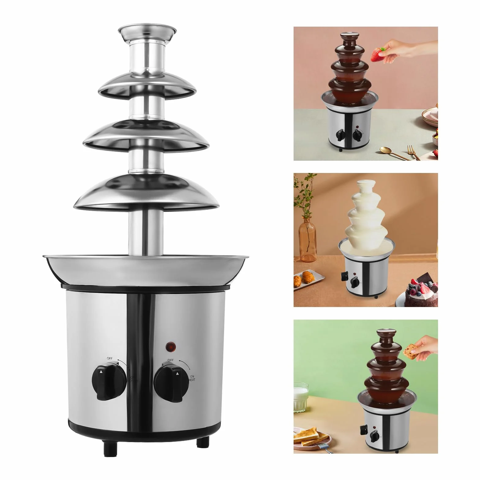 4-poziomowa fontanna czekoladowa, ze stali nierdzewnej, do czekolady, fondue, elektryczna, czekoladowa, duża fontanna czekoladowa, do kawiarni, hotelu, na wesele, itp
